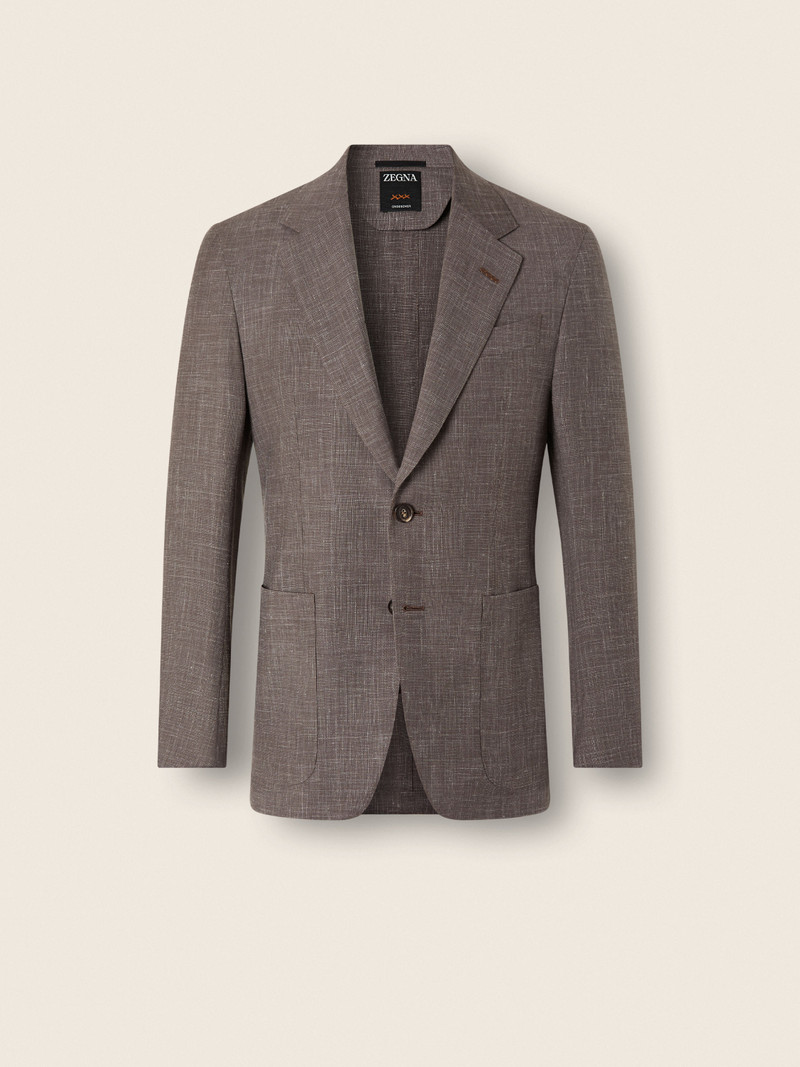 ZEGNA BROWN CROSSOVER WOOL SILK AND LINEN JACKET outlook