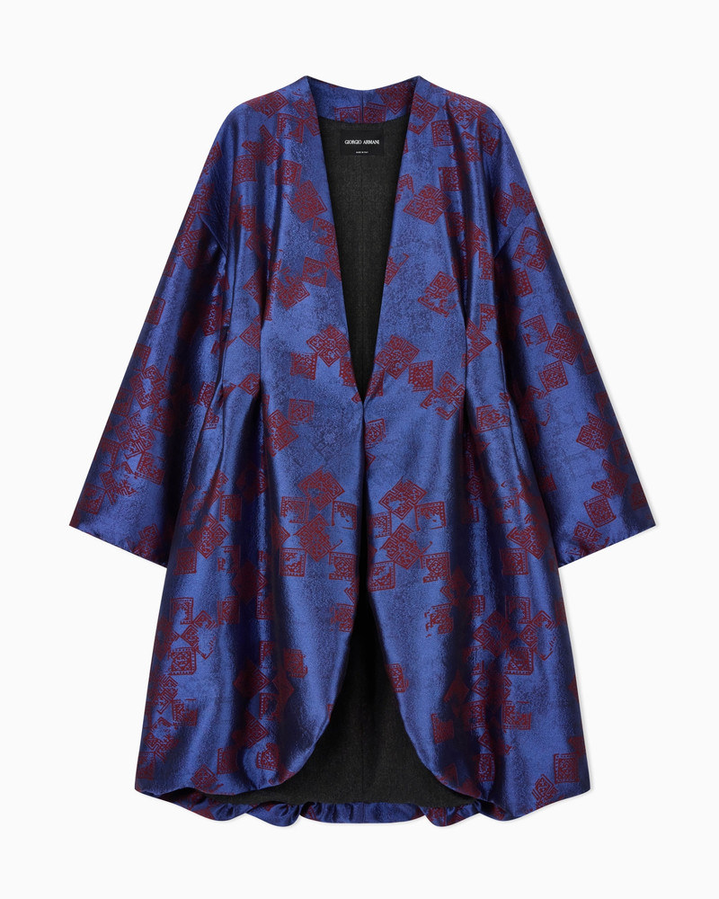 WOOL KIMONO COAT WITH GEOMETRIC JACQUARD PATTERN 1