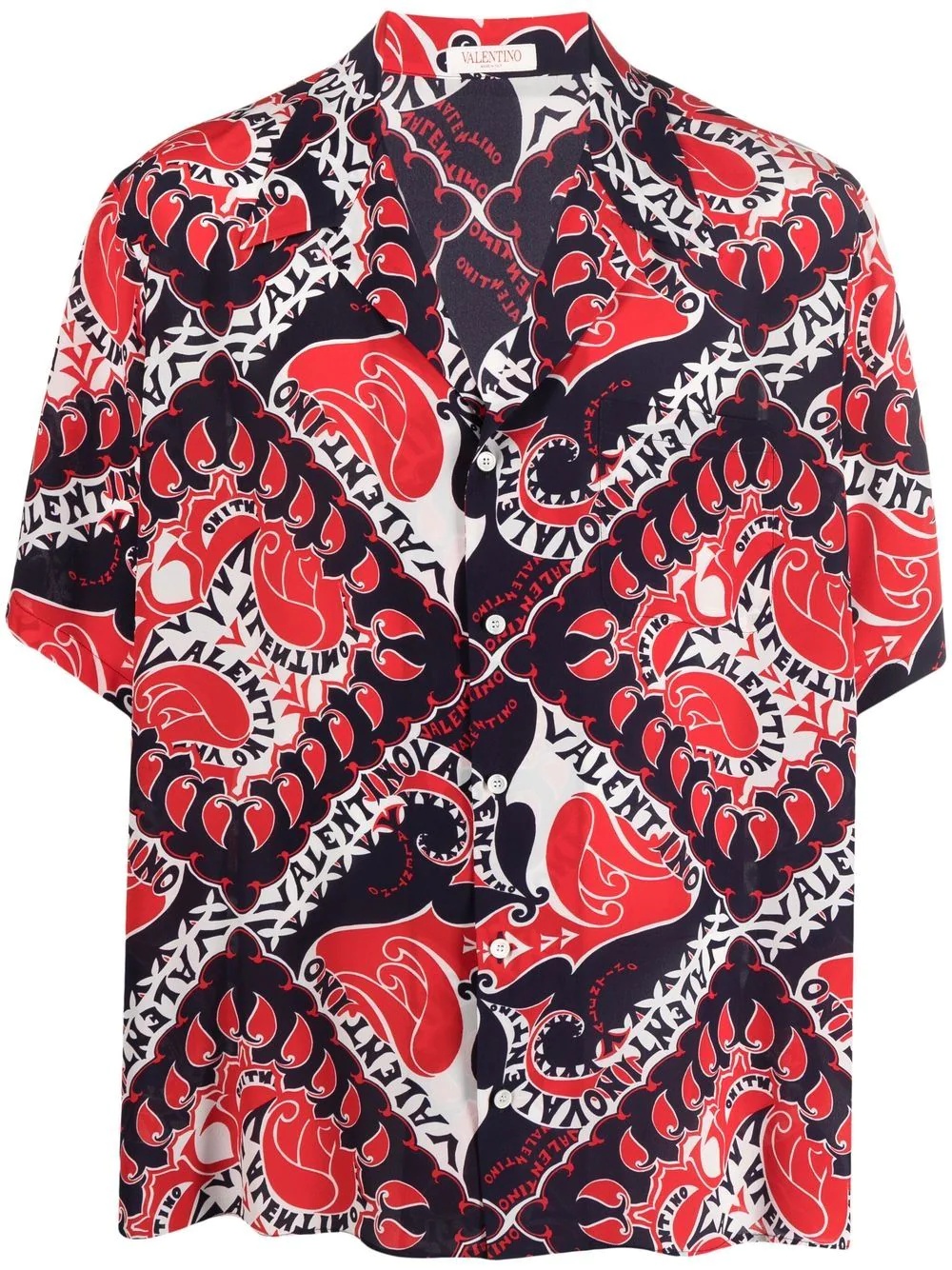 bandana-print short-sleeve silk shirt - 1