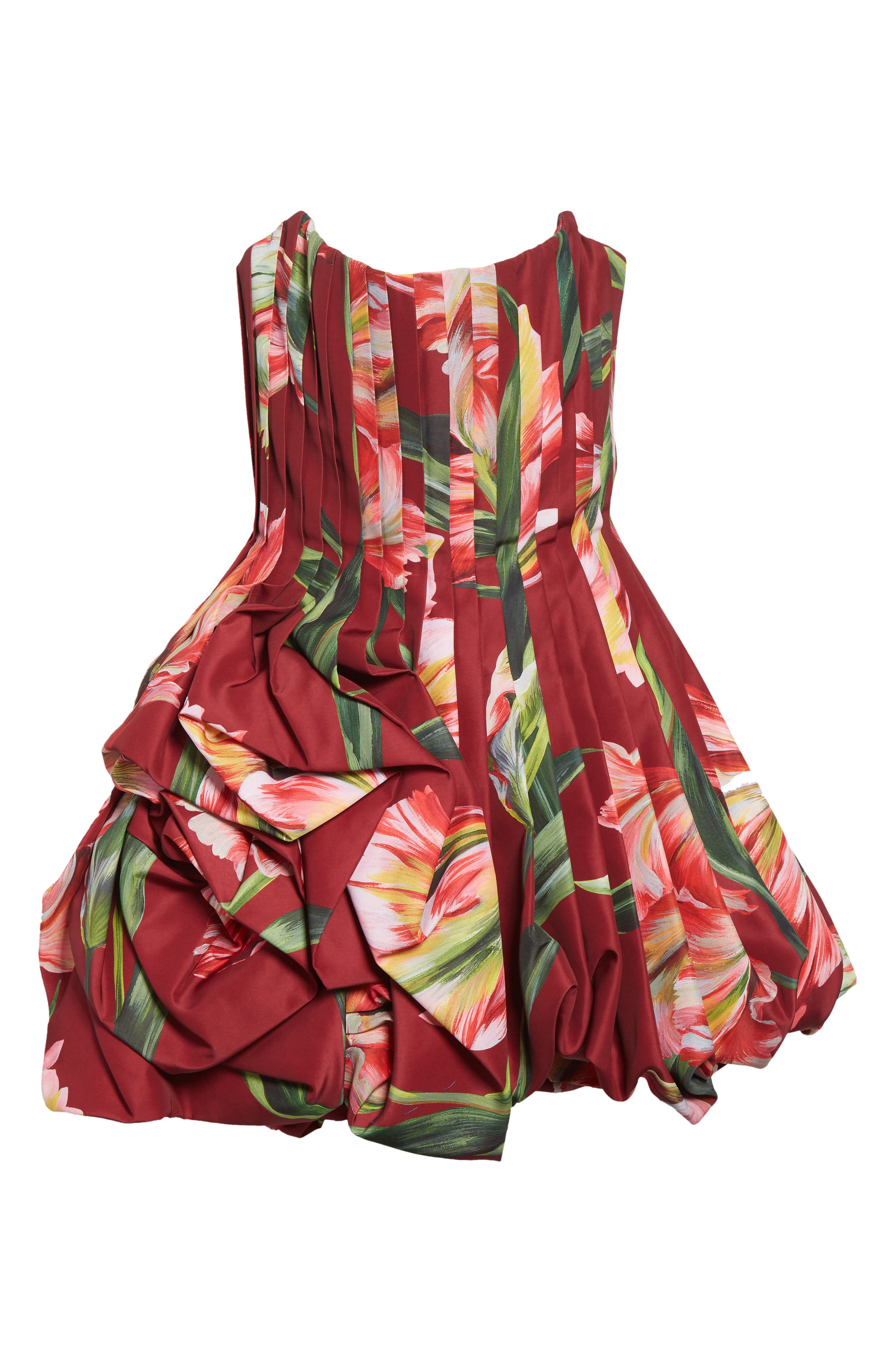Carolina Herrera Tulip Print Pleated Draped Minidress in Garnet Multi at Nordstrom - 5