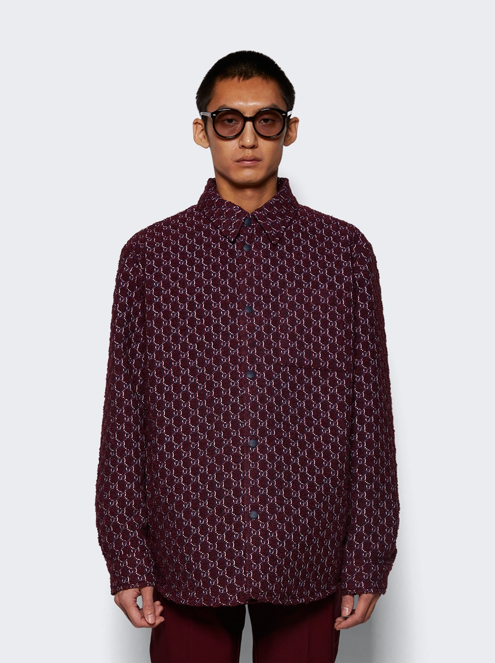 Shadow Boucle Shirt Burgundy And Blue - 3