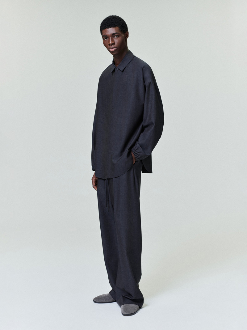 Grey Striped Wool Elastic Cuff Shirt 2