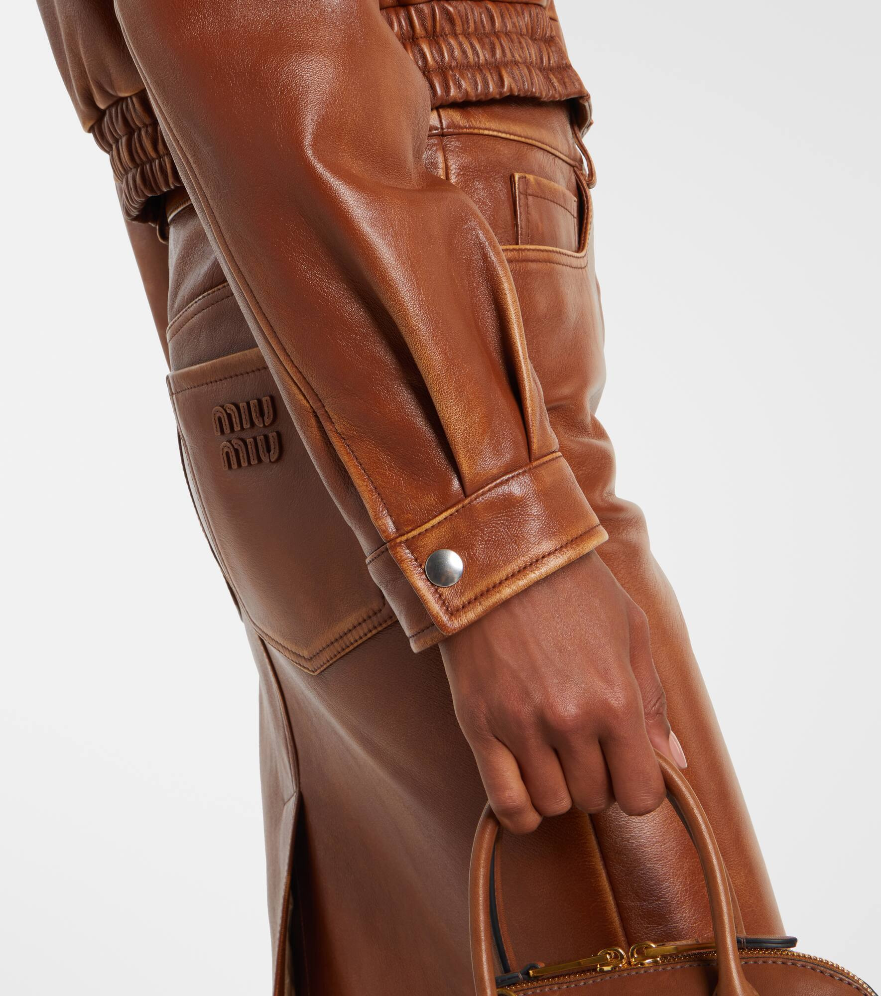Shearling-trimmed leather jacket - 5