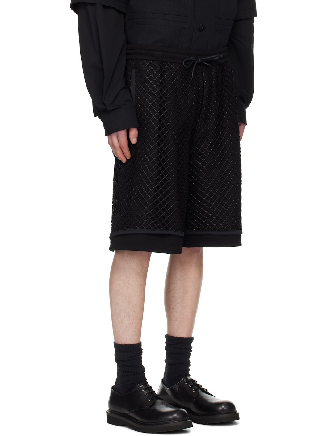 Juun. J Black Net Layered Shorts - 2