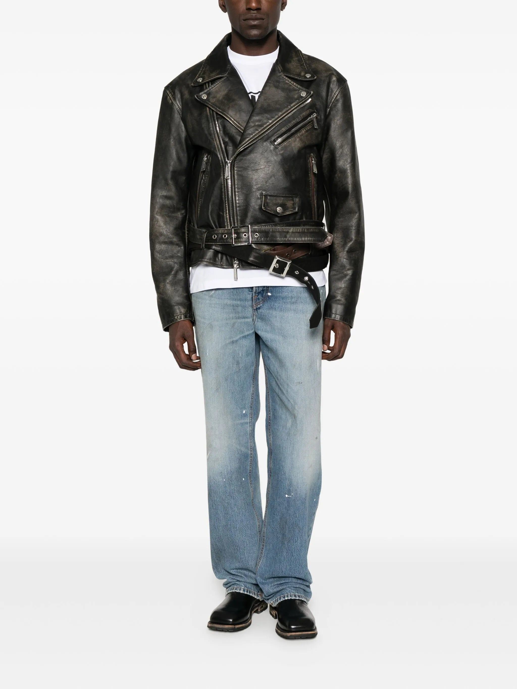 Dsquared2 Belted Leather Biker Jacket - 4