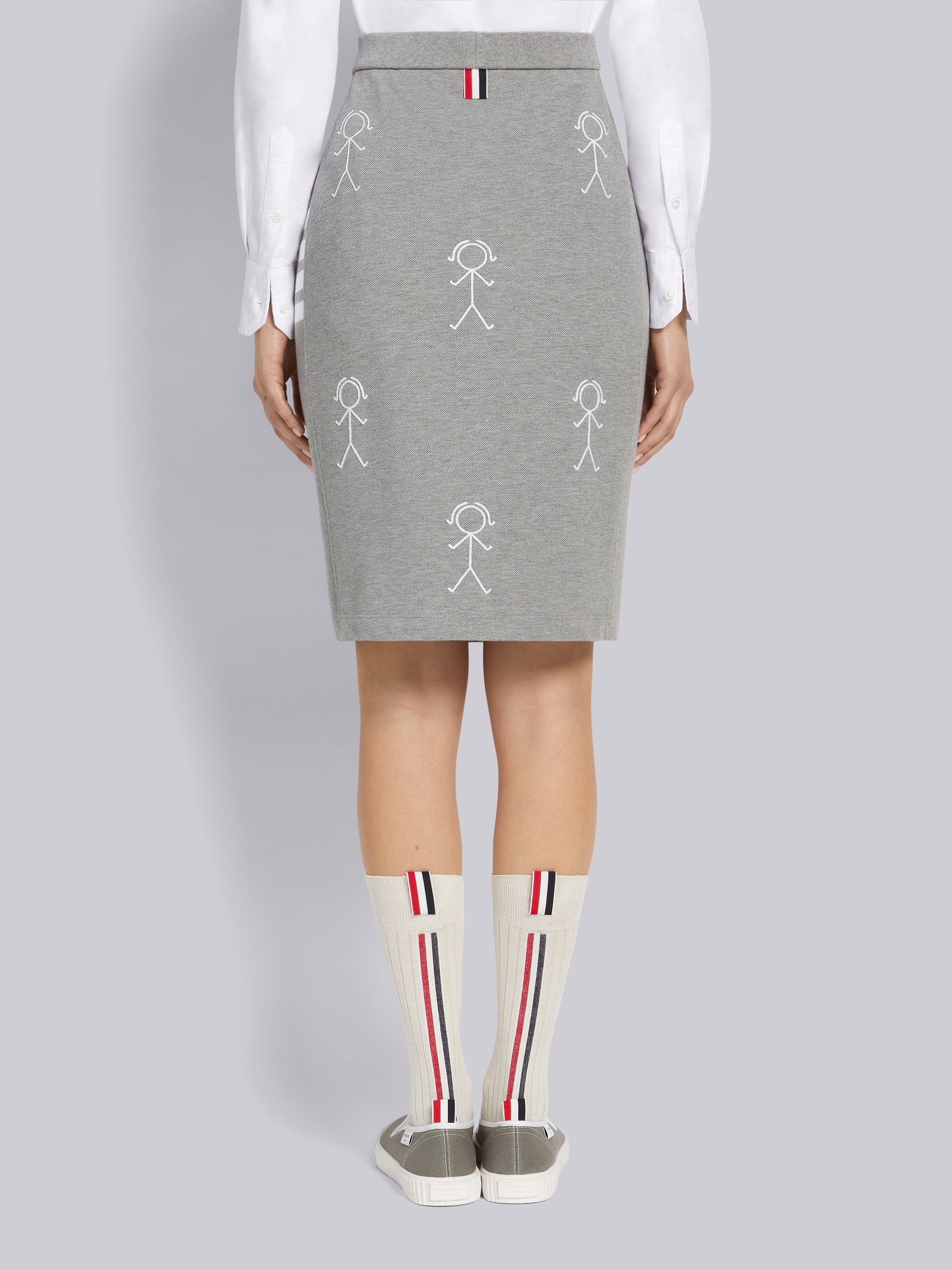 Light Grey Classic Pique Chain Stitch 4-Bar & Mrs. Thom Embroidery Knee Length Skirt - 3