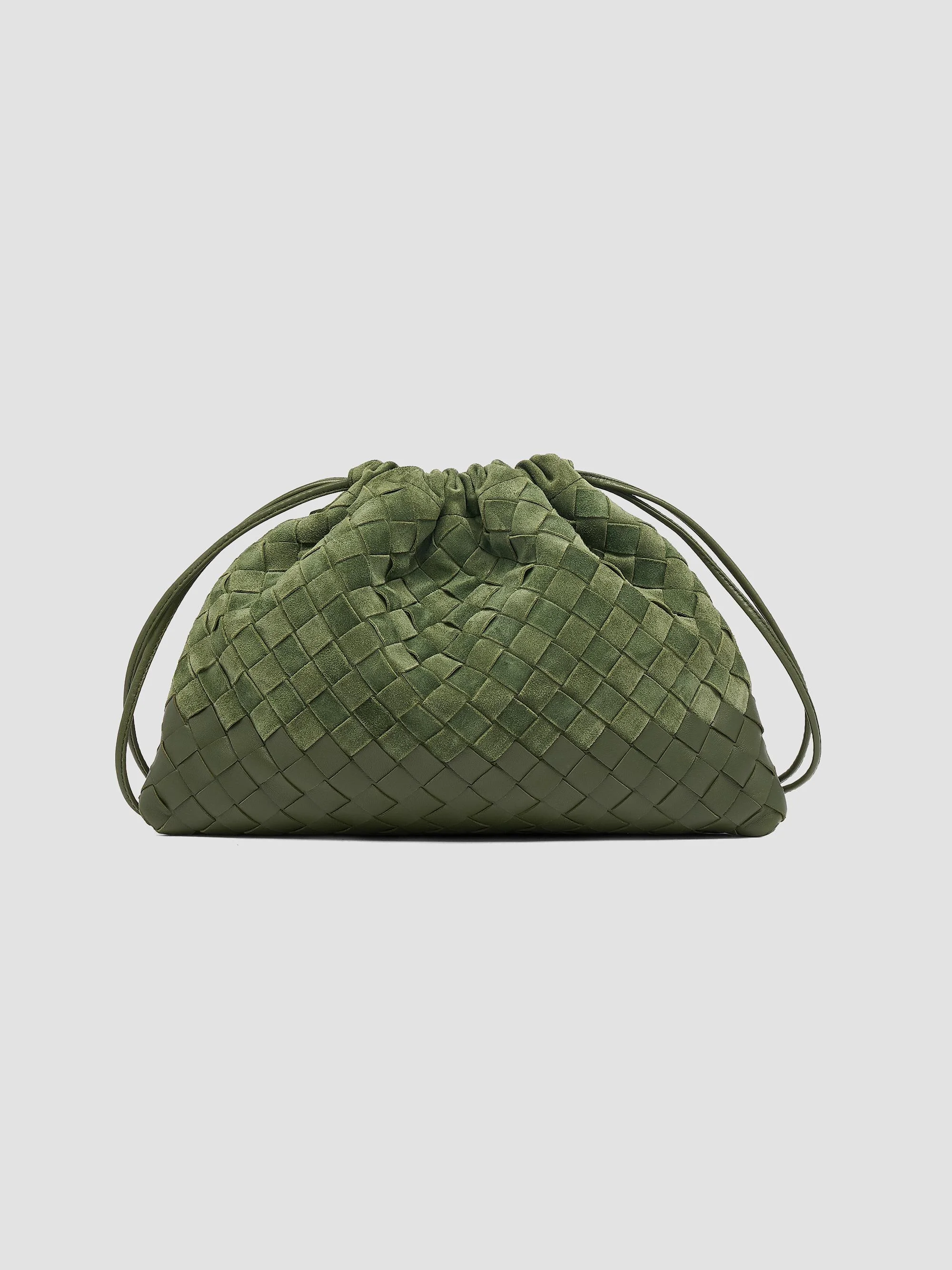 Women's Dustbag Medium Intrecciato Suede Shoulder Bag - Green Tweed Gold - 1