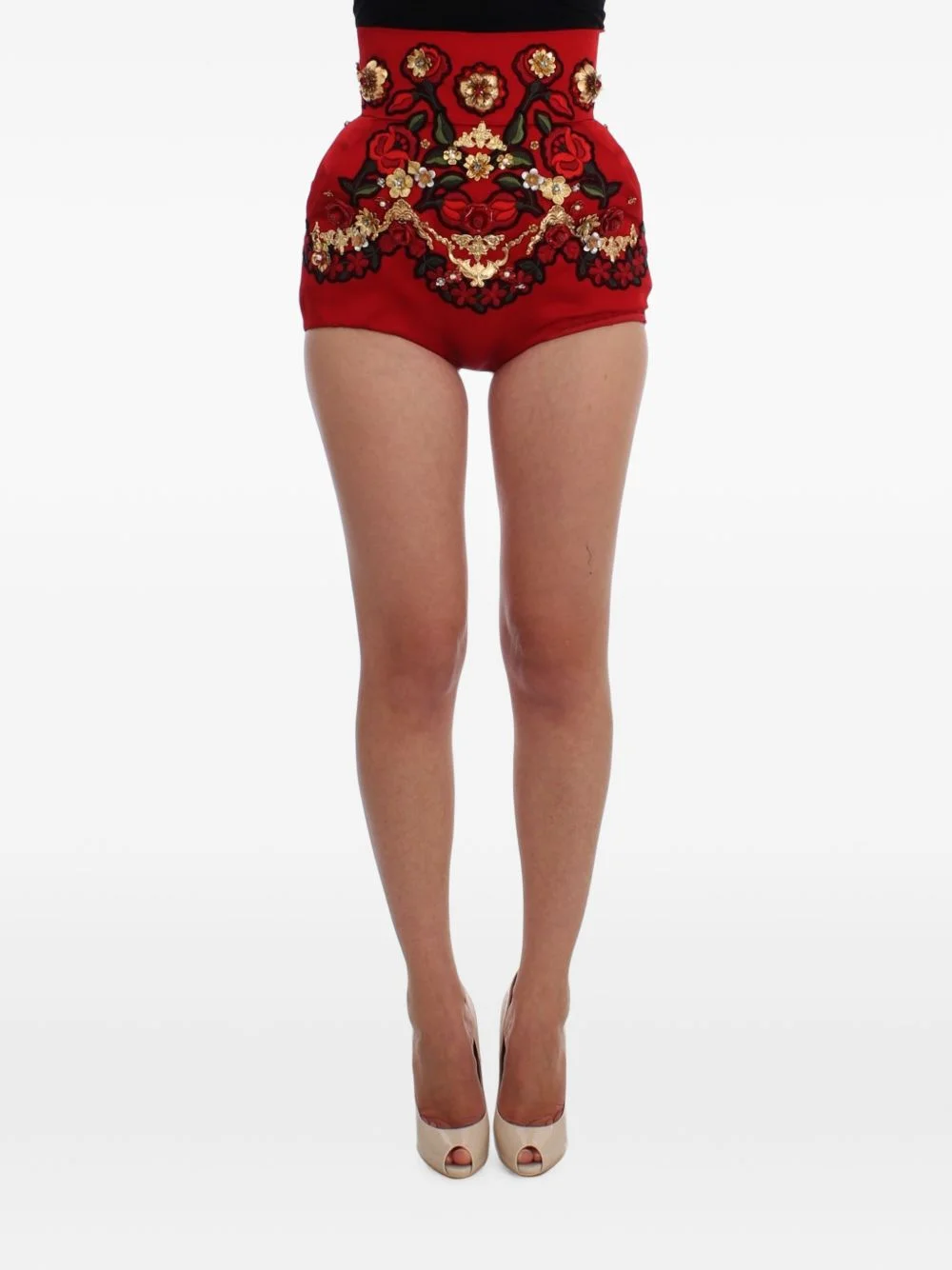 floral-embroidered mini shorts - 1