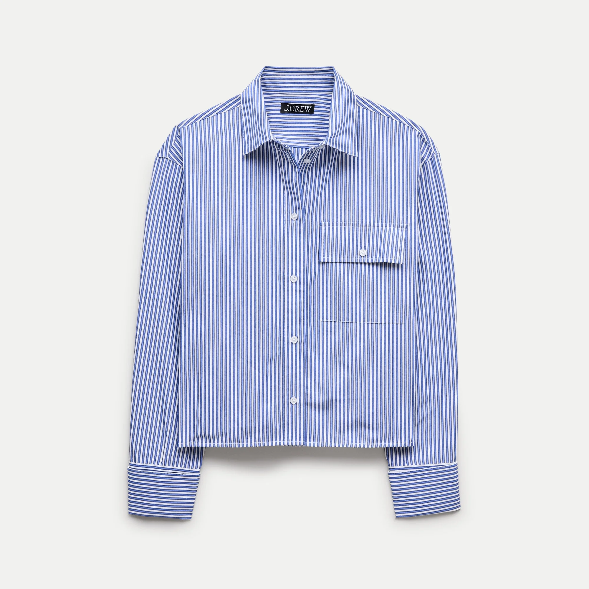 Esme cropped button-up shirt in striped cotton poplin - 1