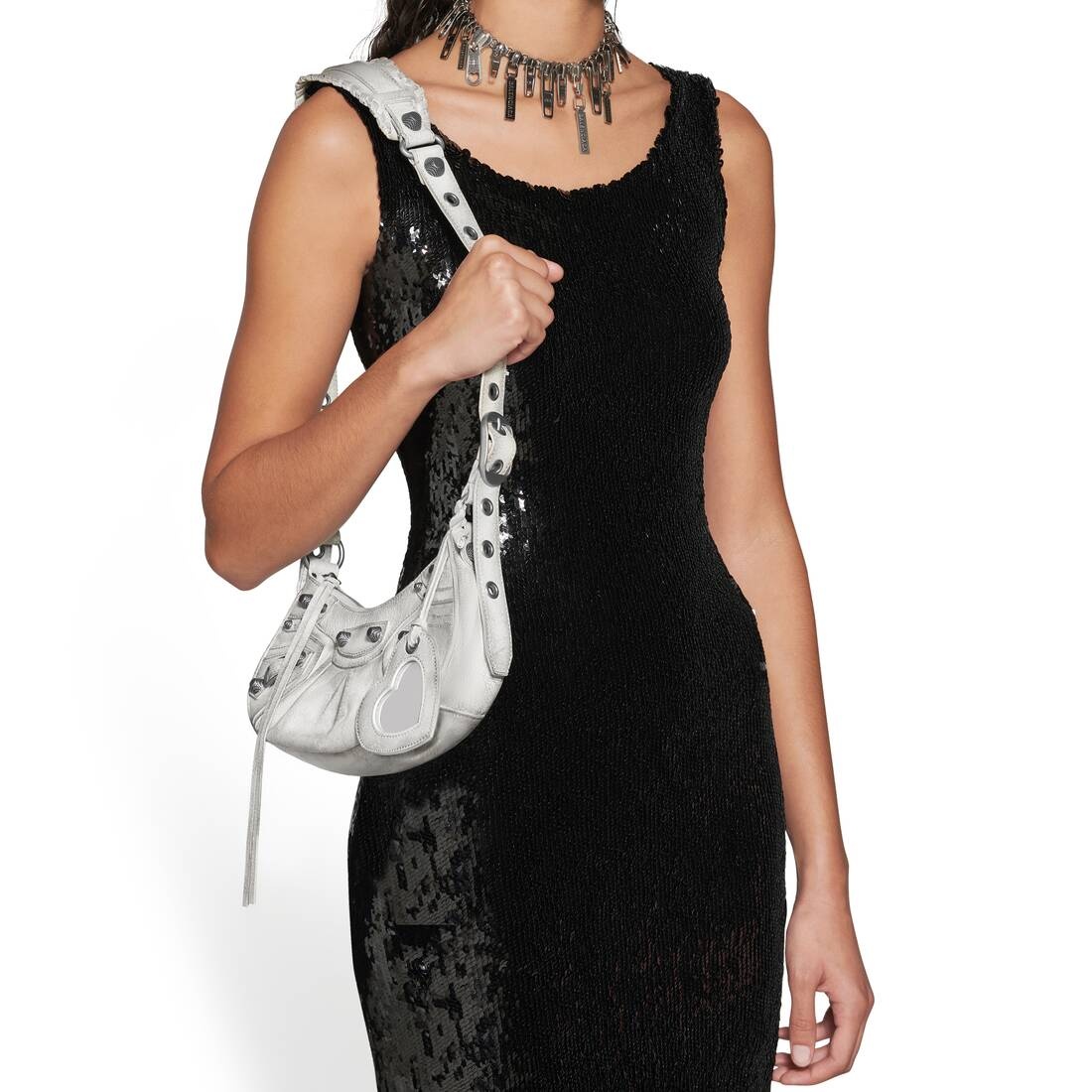 Women's Le Cagole Xs Shoulder Bag Dirty Effect in Optic White - 2