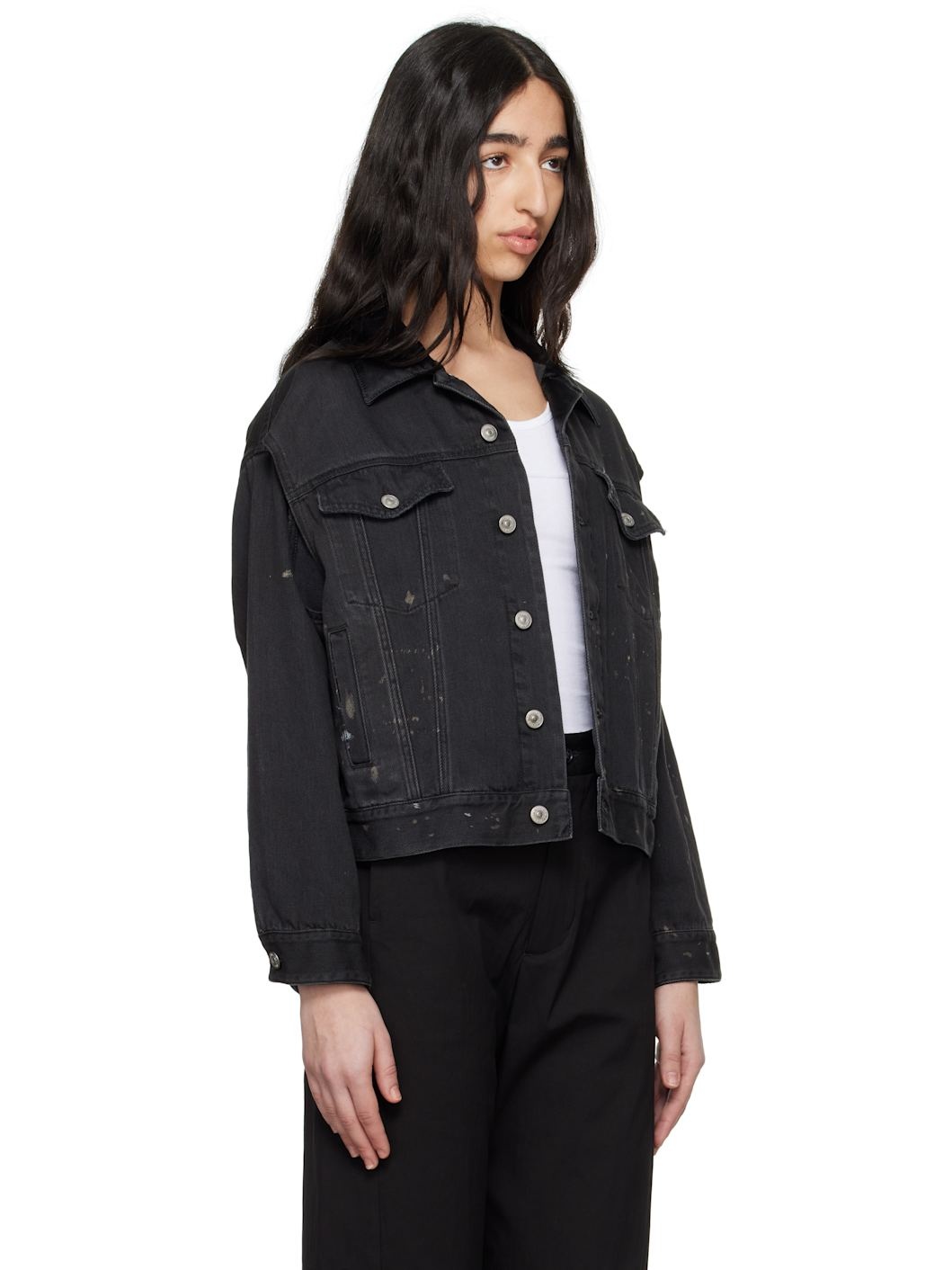 Black Splatter Effect Denim Jacket - 2