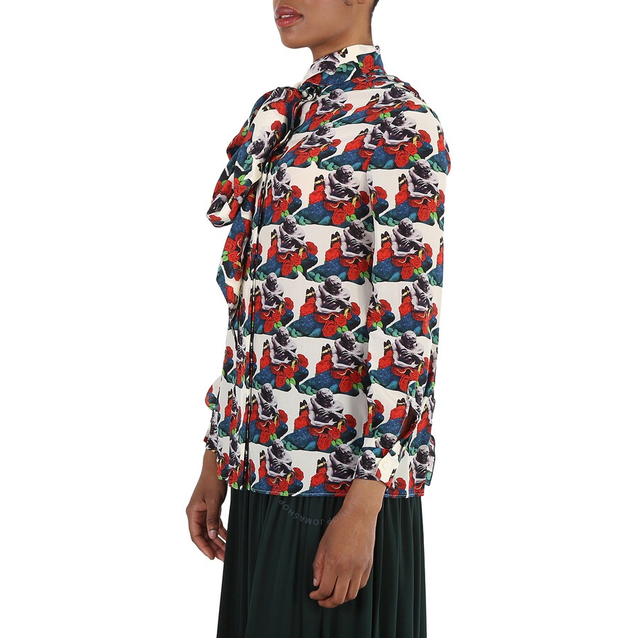 Valentino Ladies Multicolor Long-sleeve Tie Neck Blouse - 5