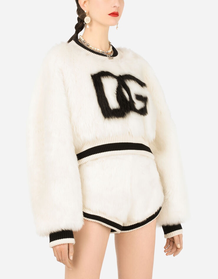 Faux fur sweatshirt with DG intarsia - 4