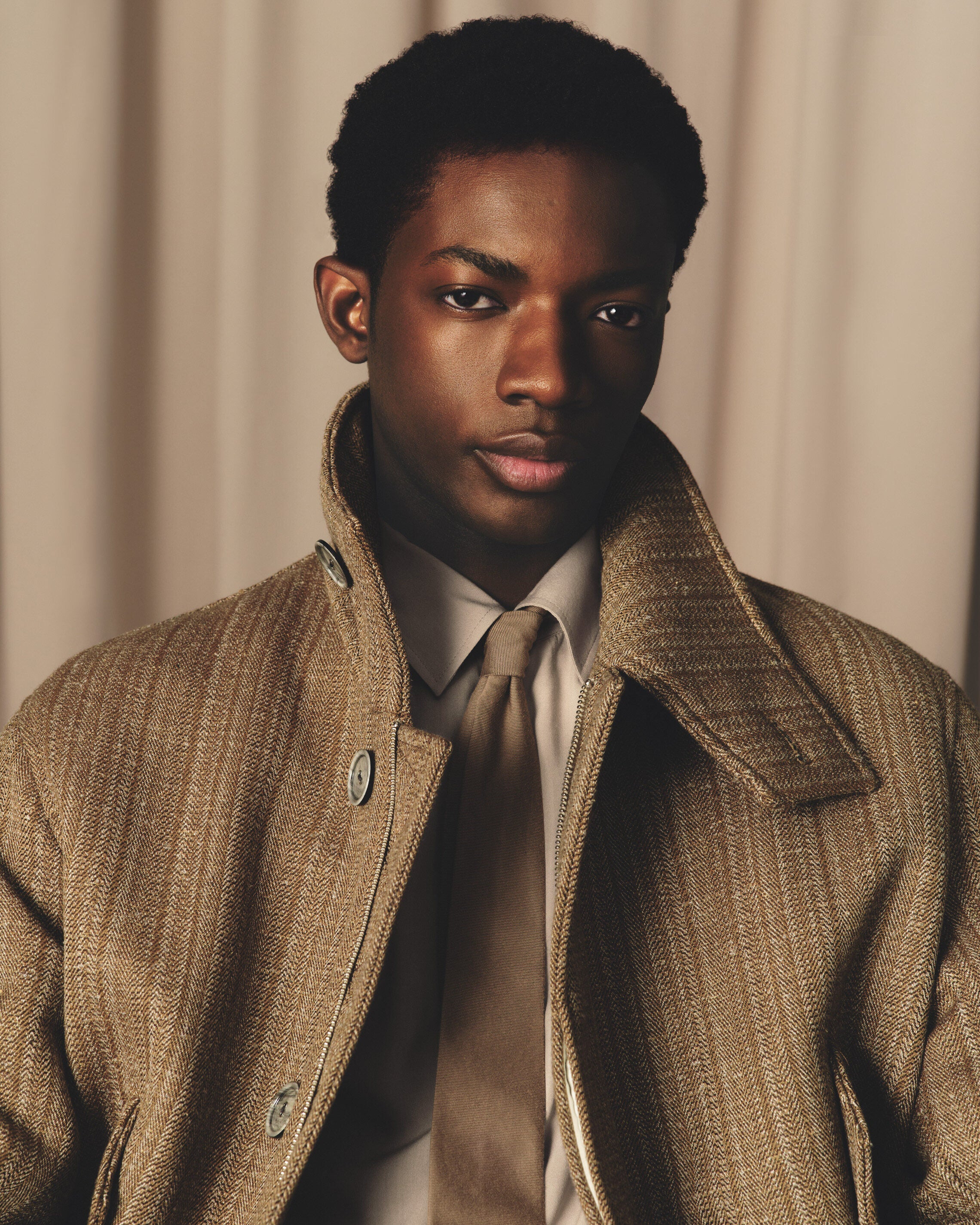 BROWN WOOL HERRINGBONE HARRINGTON JACKET - 7