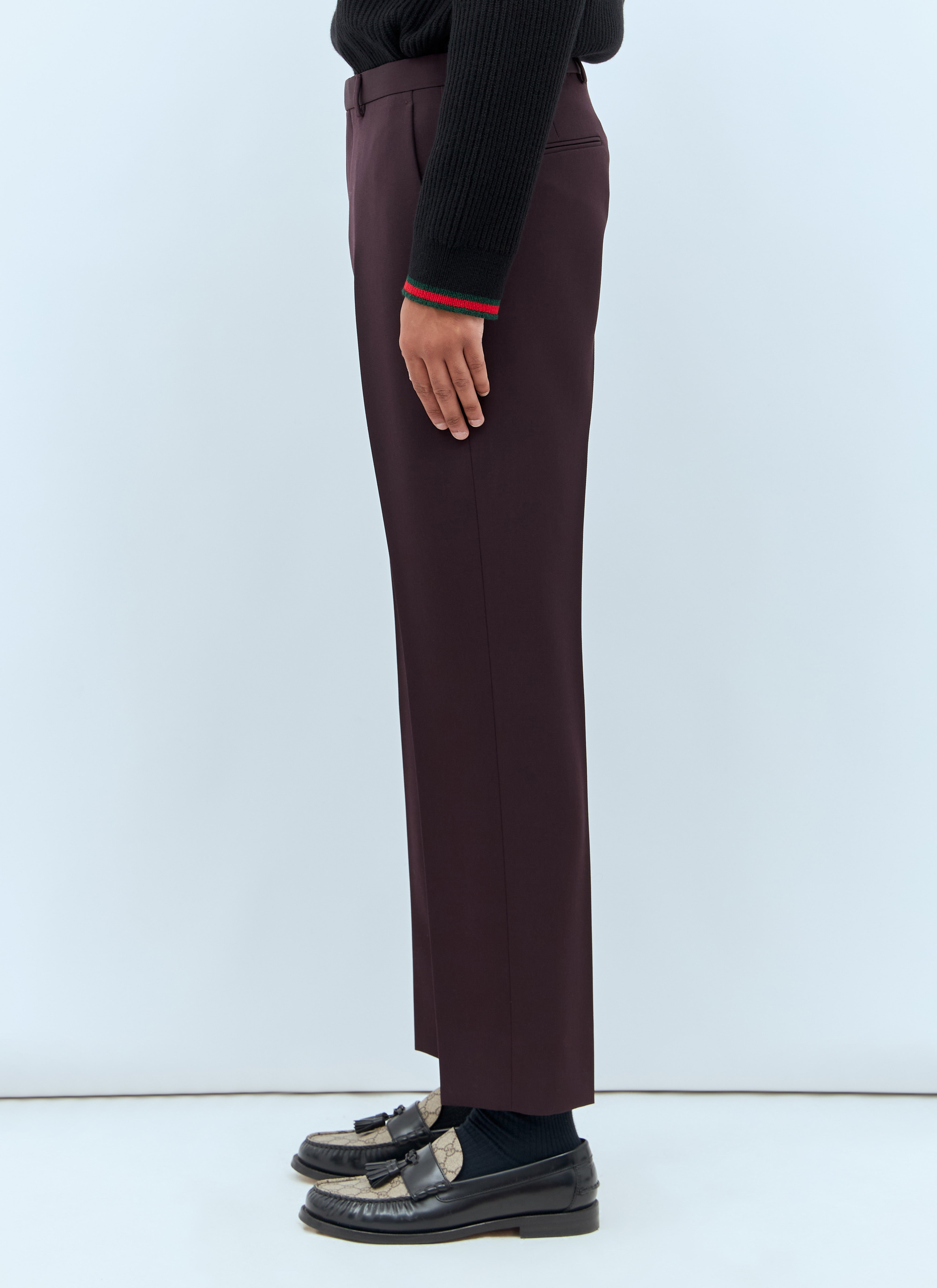 Gucci Men Logo Embroidery Wool Pants - 4