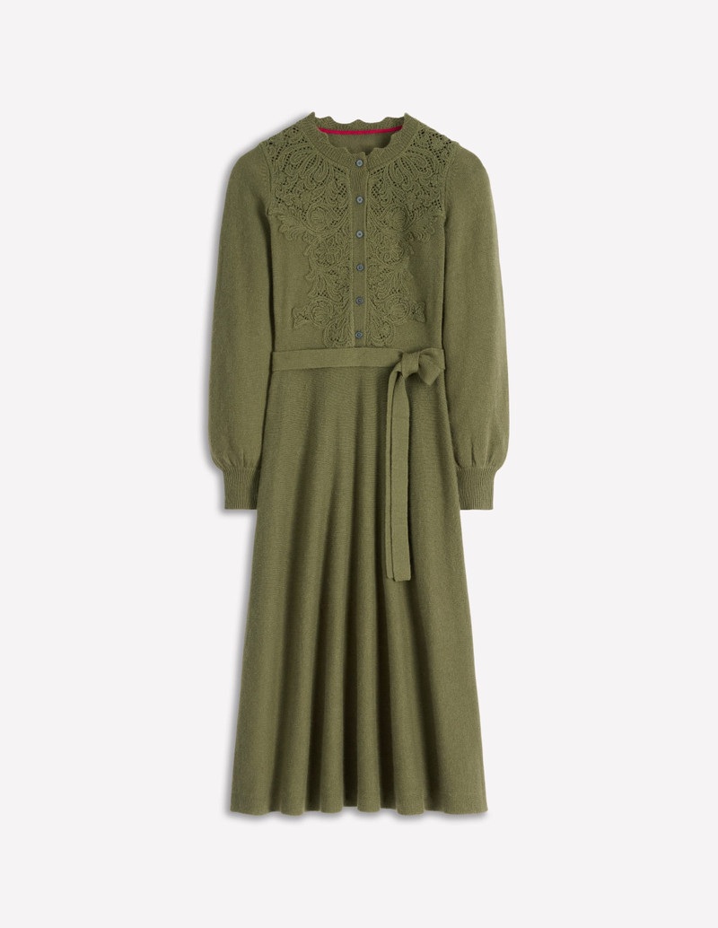 Lace Insert Knitted Midi Dress-Forest Glade 1