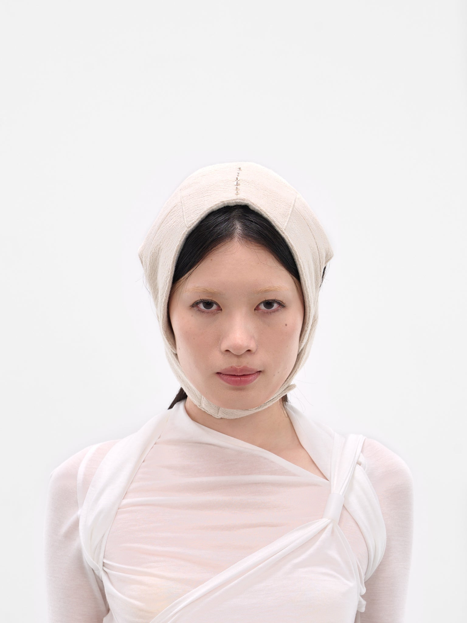 Beige Beaded Aviator Hat - 1
