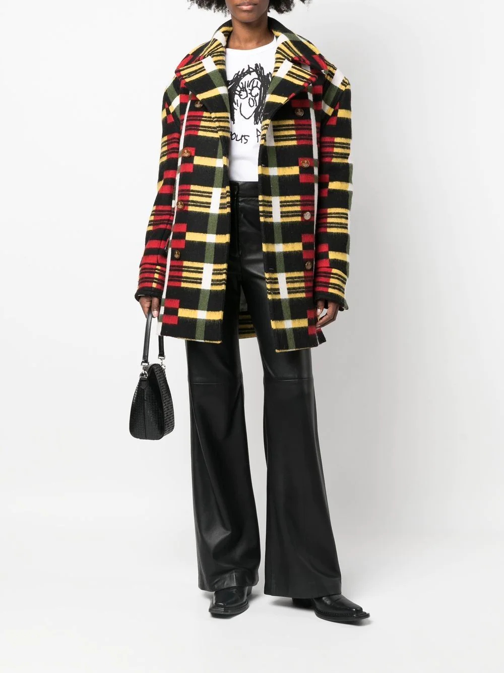 check-print double-breasted coat - 2