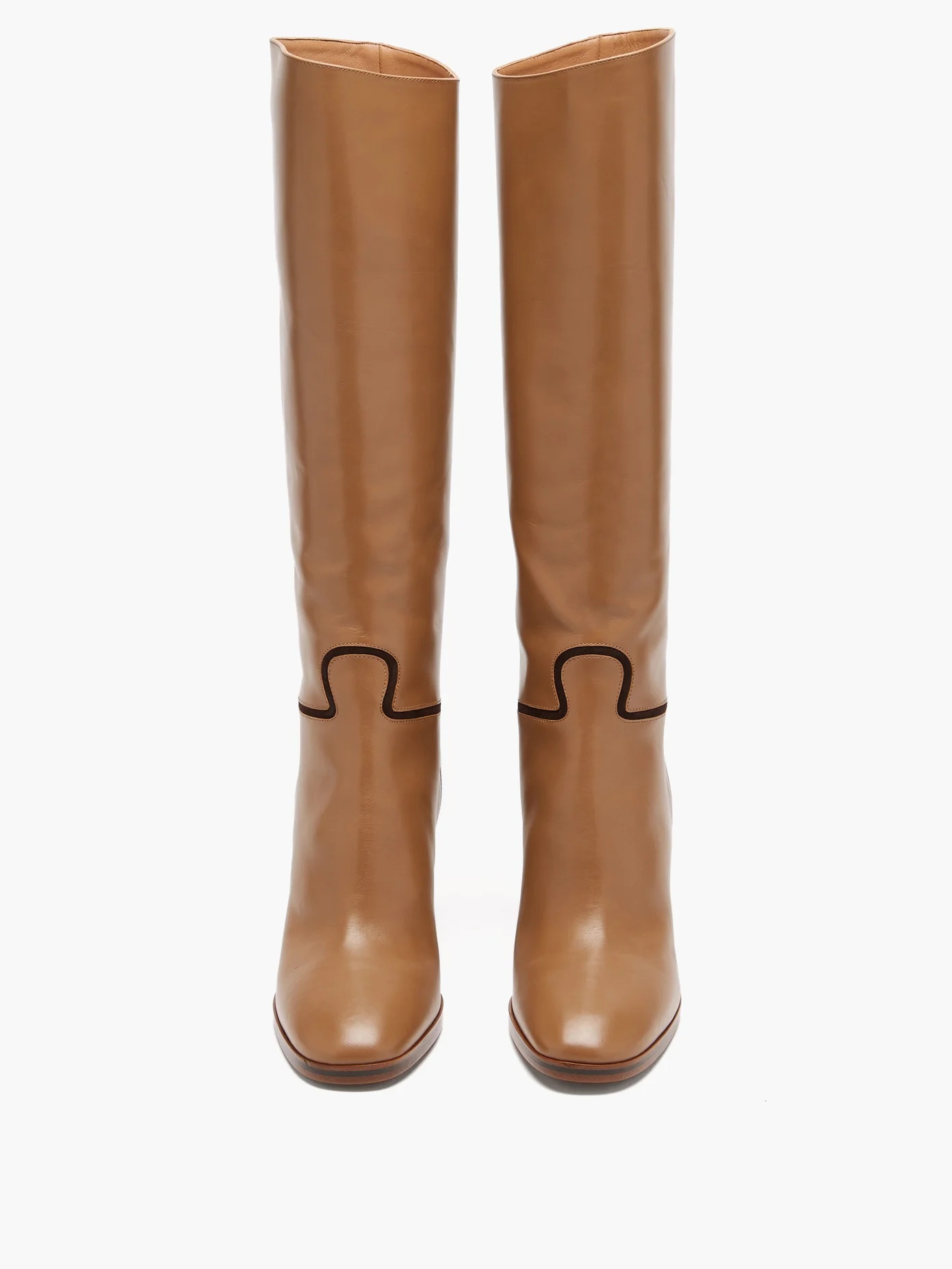 Piped knee-high leather boots - 5