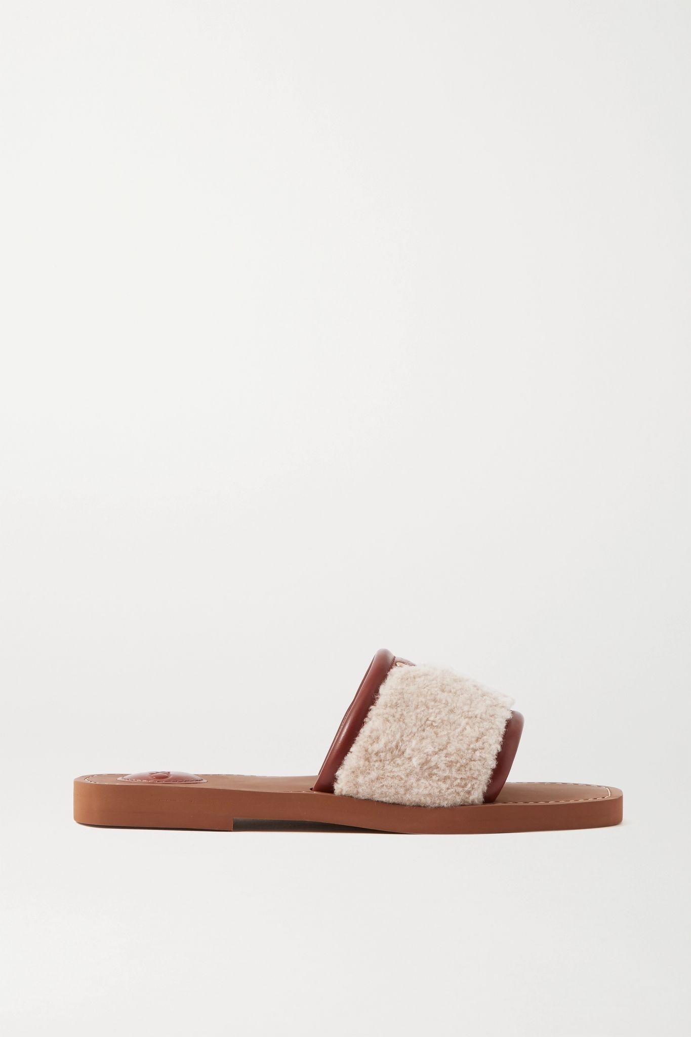 Woody leather-trimmed shearling slides - 1