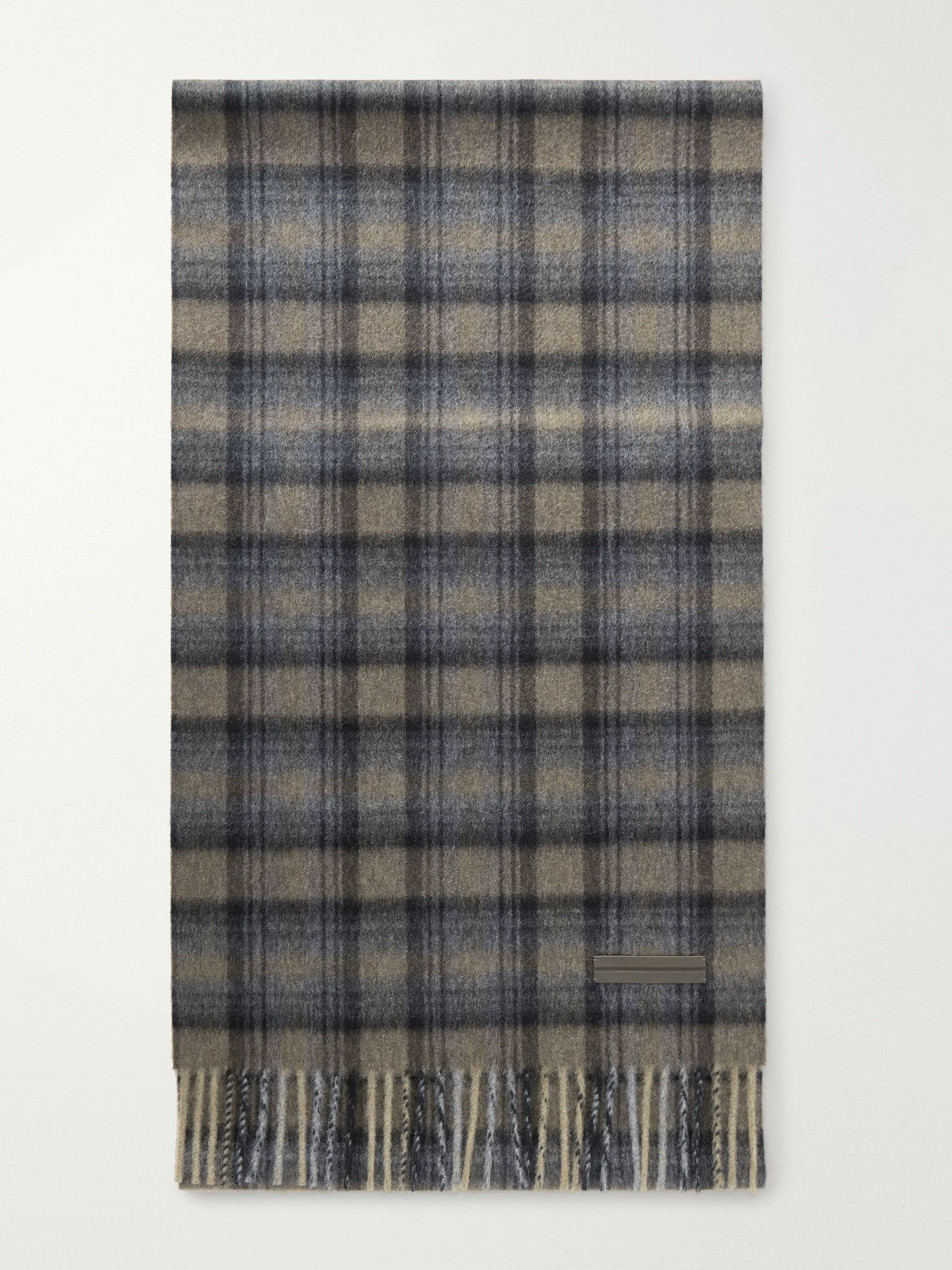 Checked Brushed Cashmere Scarf Dark brown - 1
