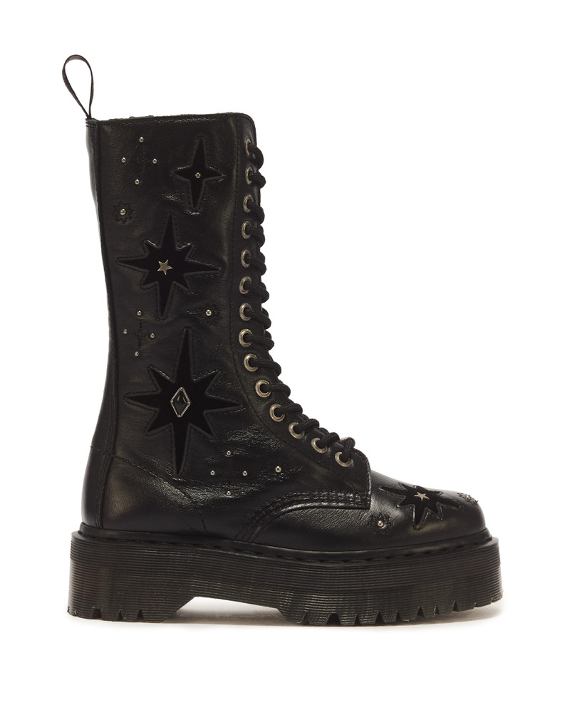 1B99 Whimsy Goth 14 Eye Leather & Velvet Lace Up Boots 1