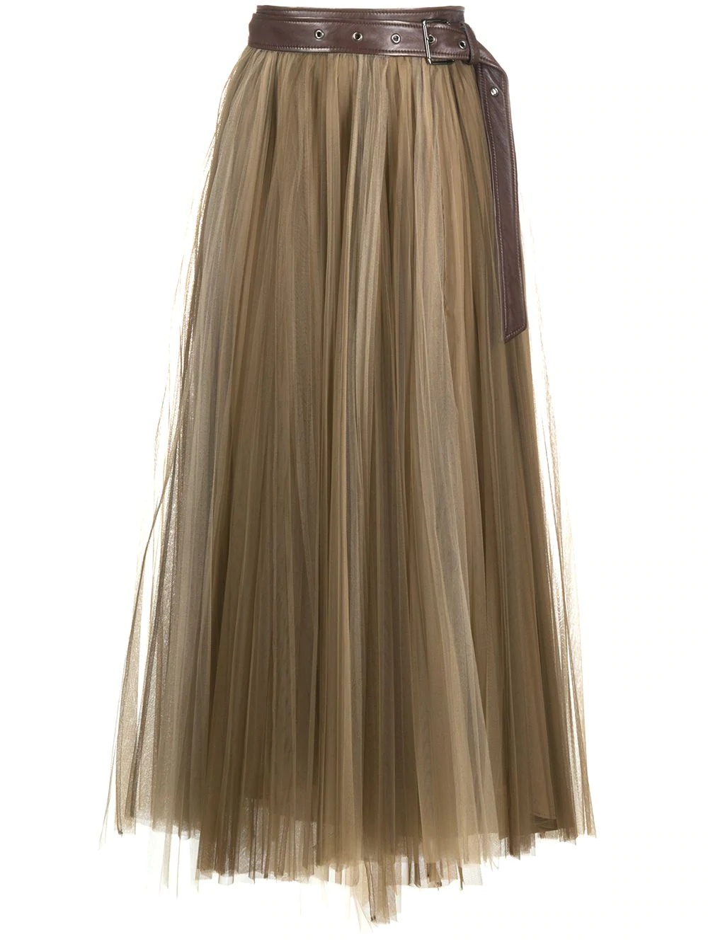 pleated tulle-overlay skirt - 1