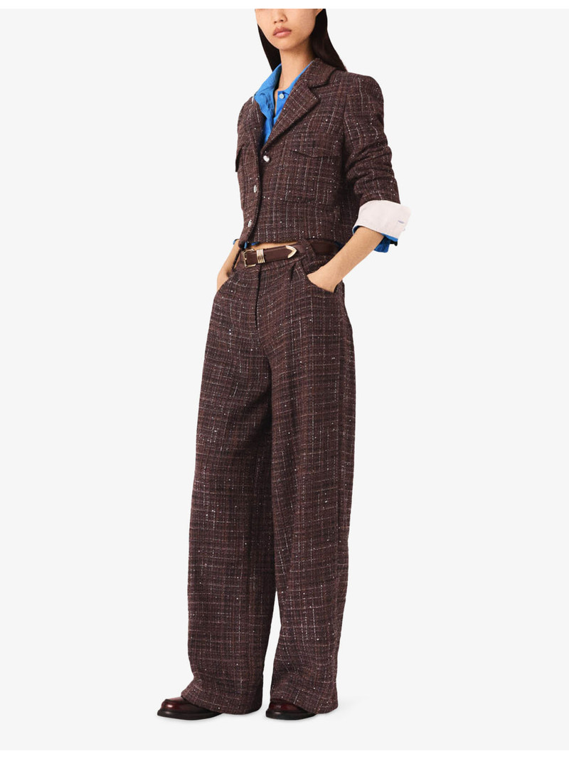 maje Sequin-Embellished Wide-Leg Tweed Trousers outlook