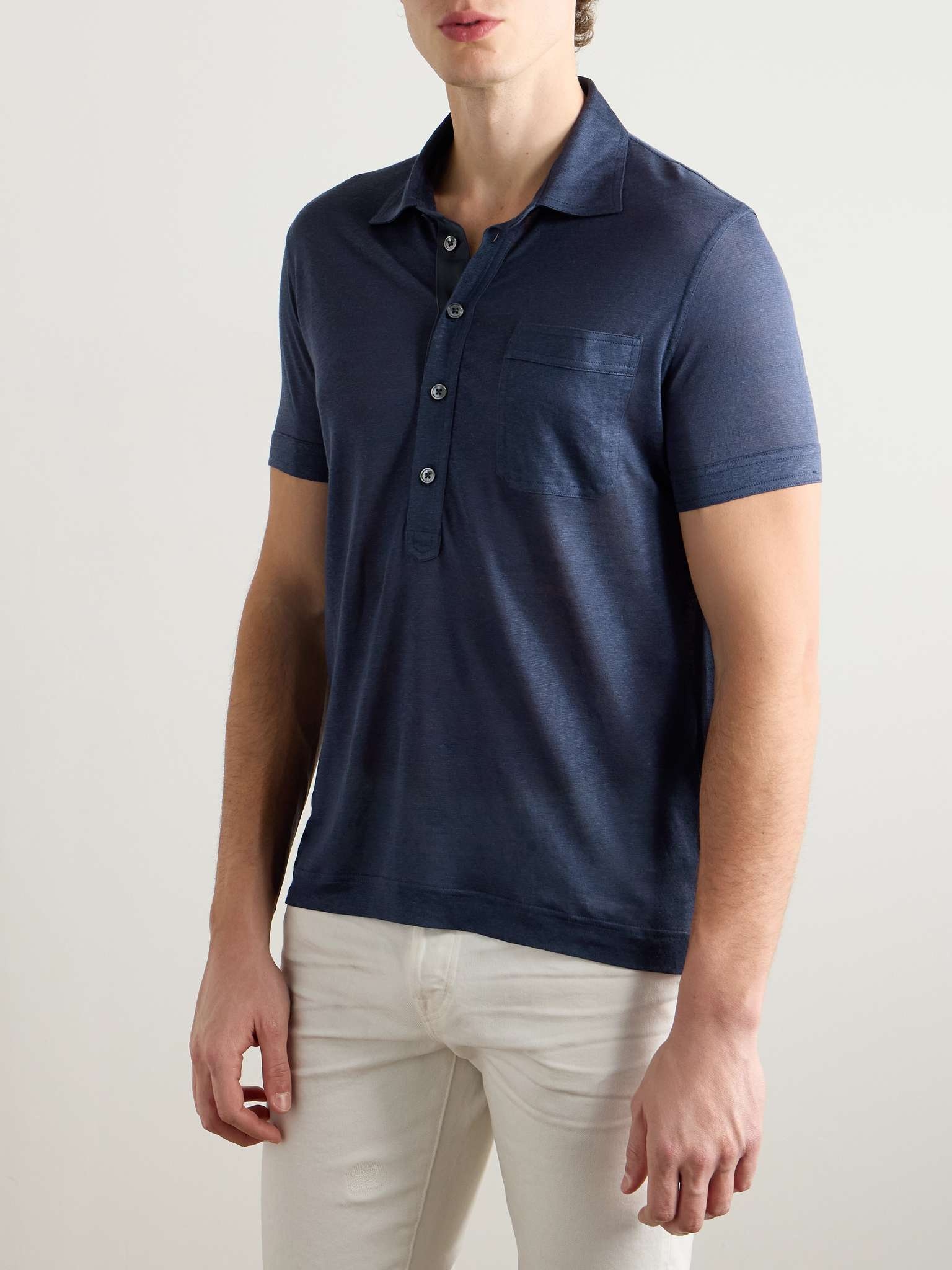 Slim-Fit Silk and Linen-Blend Polo Shirt - 3