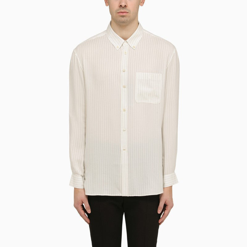Saint Laurent Cassandre Striped Silk Shirt Men - 1