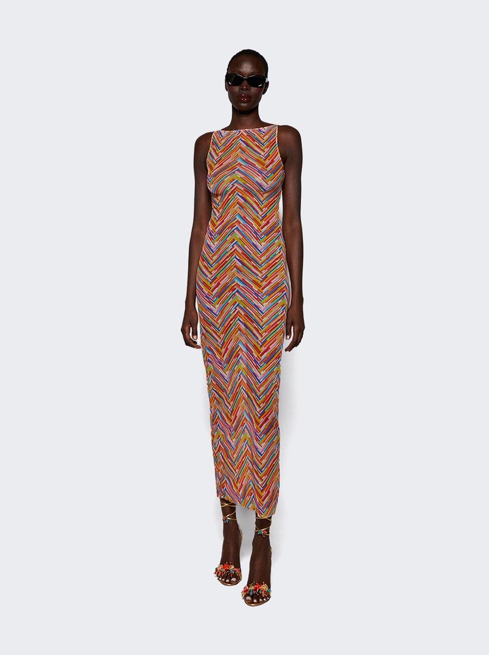 Long Cover-up Dress In Printed Tulle Multicolor - 2
