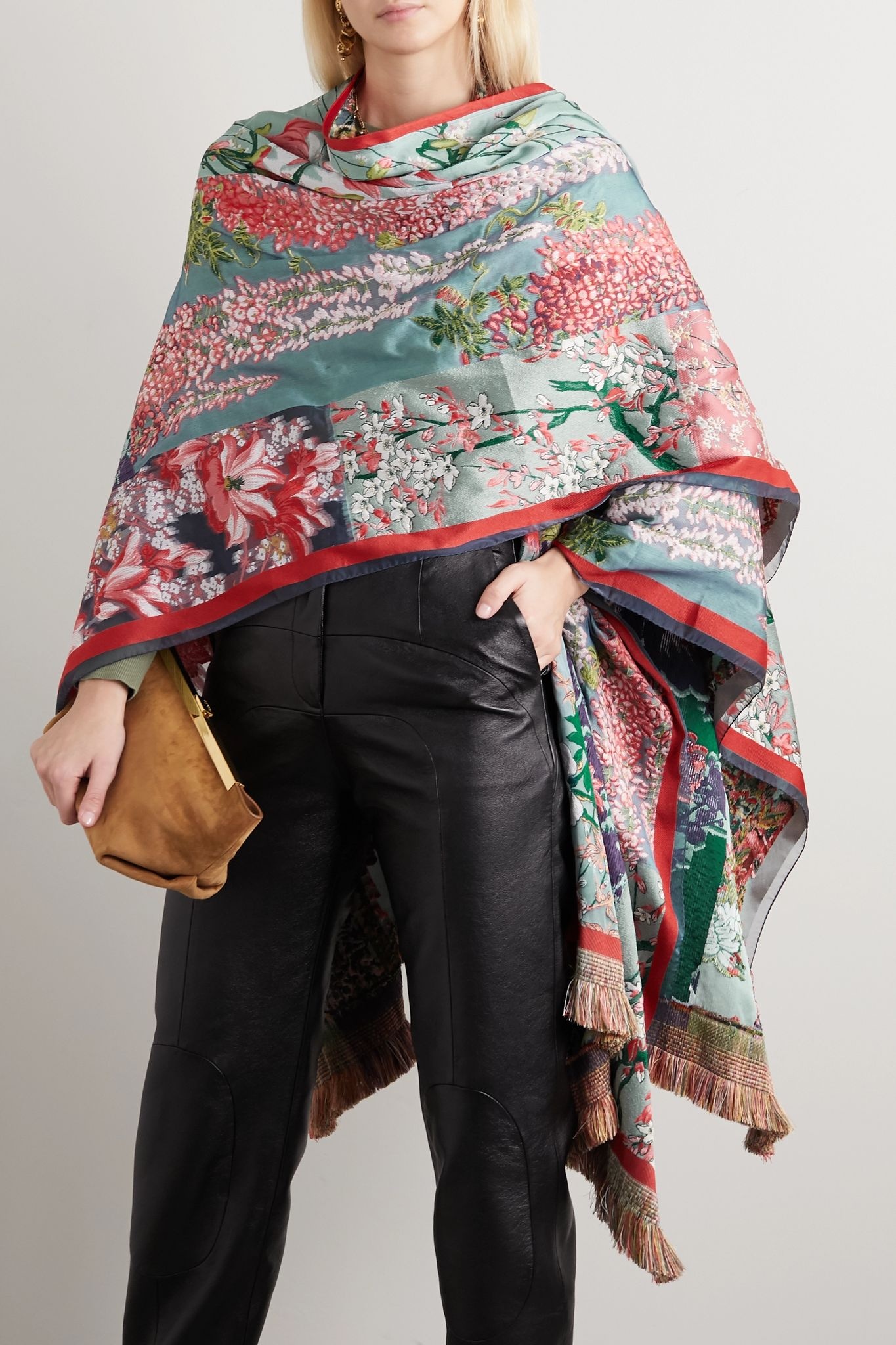 Fringed embroidered patchwork jacquard wrap - 4