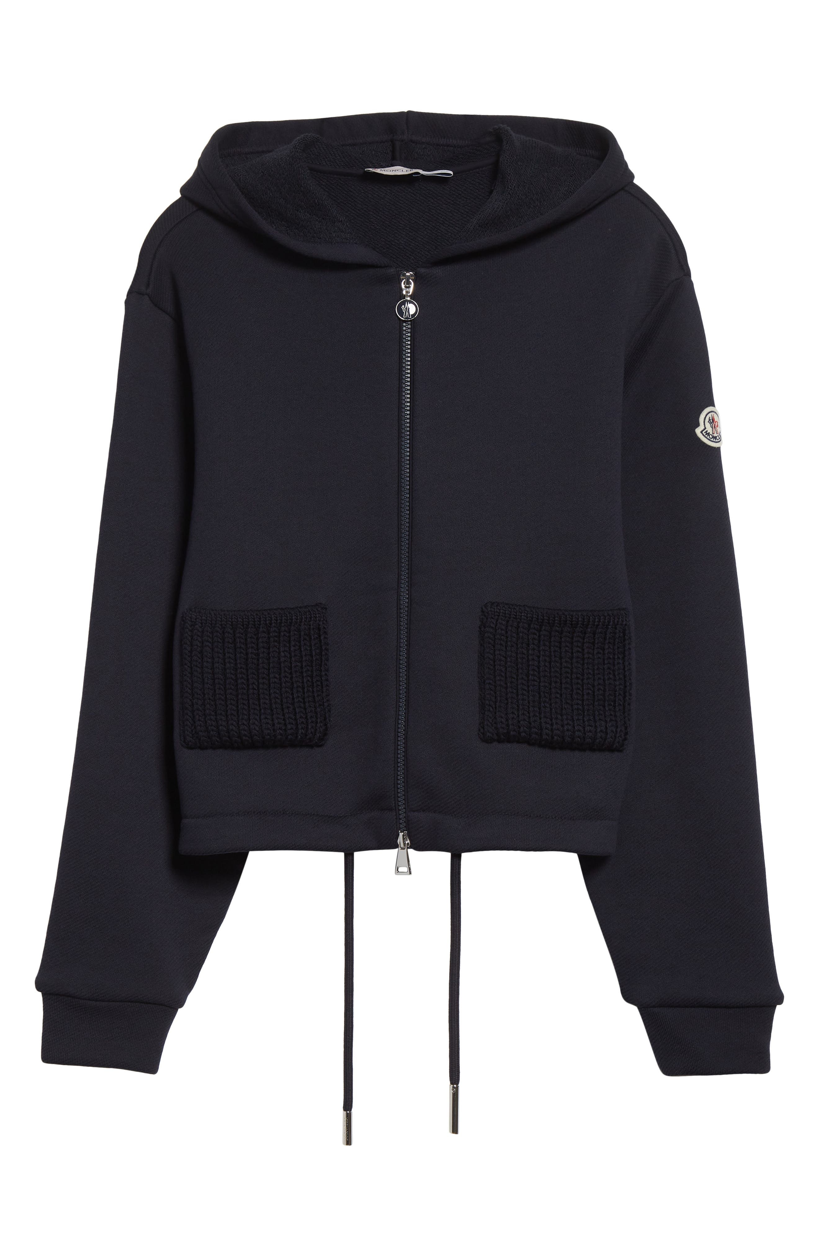 Moncler Knit Accent Cotton Blend Zip Hoodie in Dark Navy Blue at Nordstrom - 6