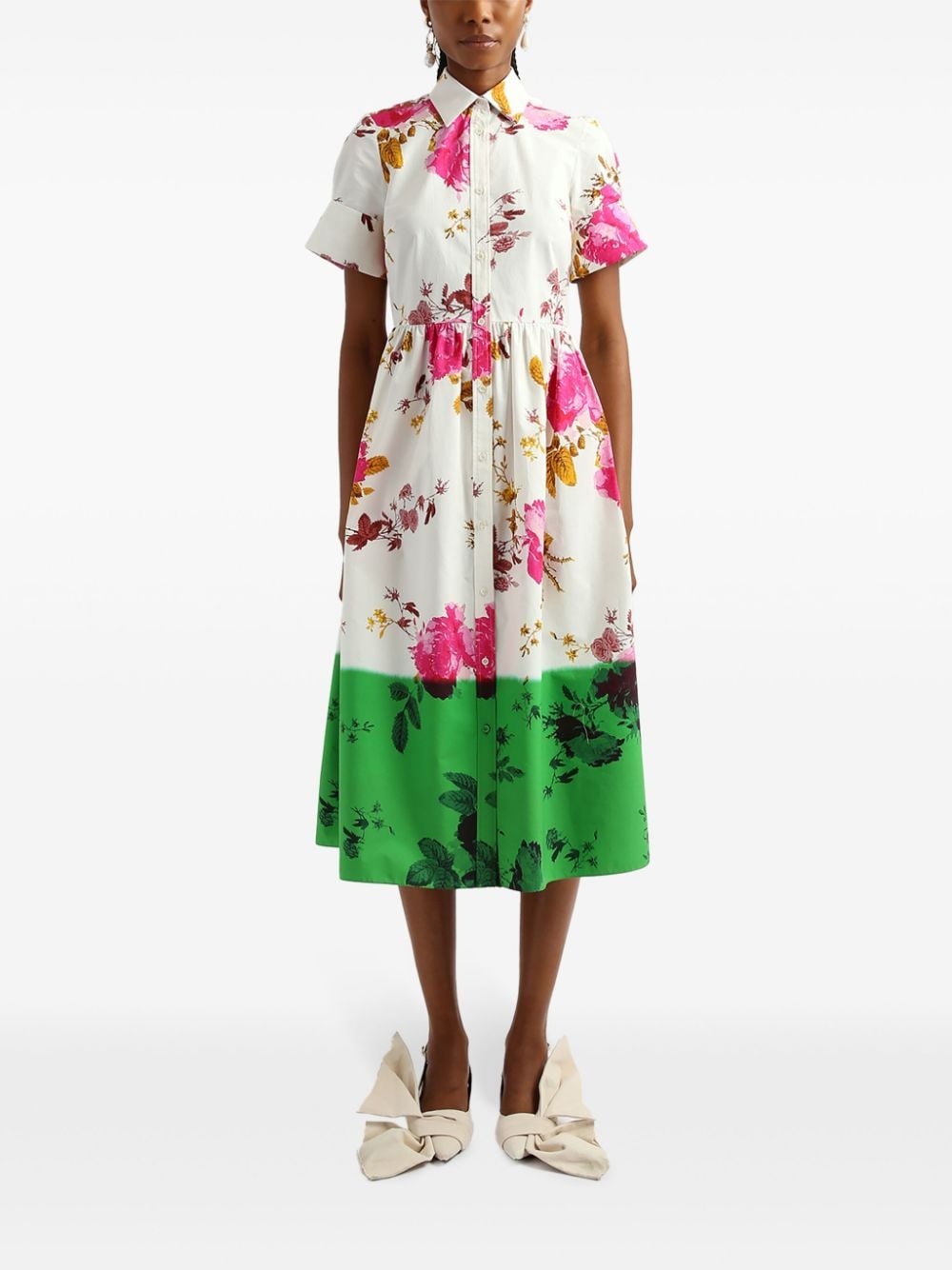 dipped-hem floral-print shirt dress - 2
