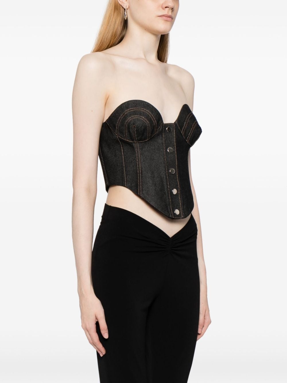 contrast-stitching denim corset - 3
