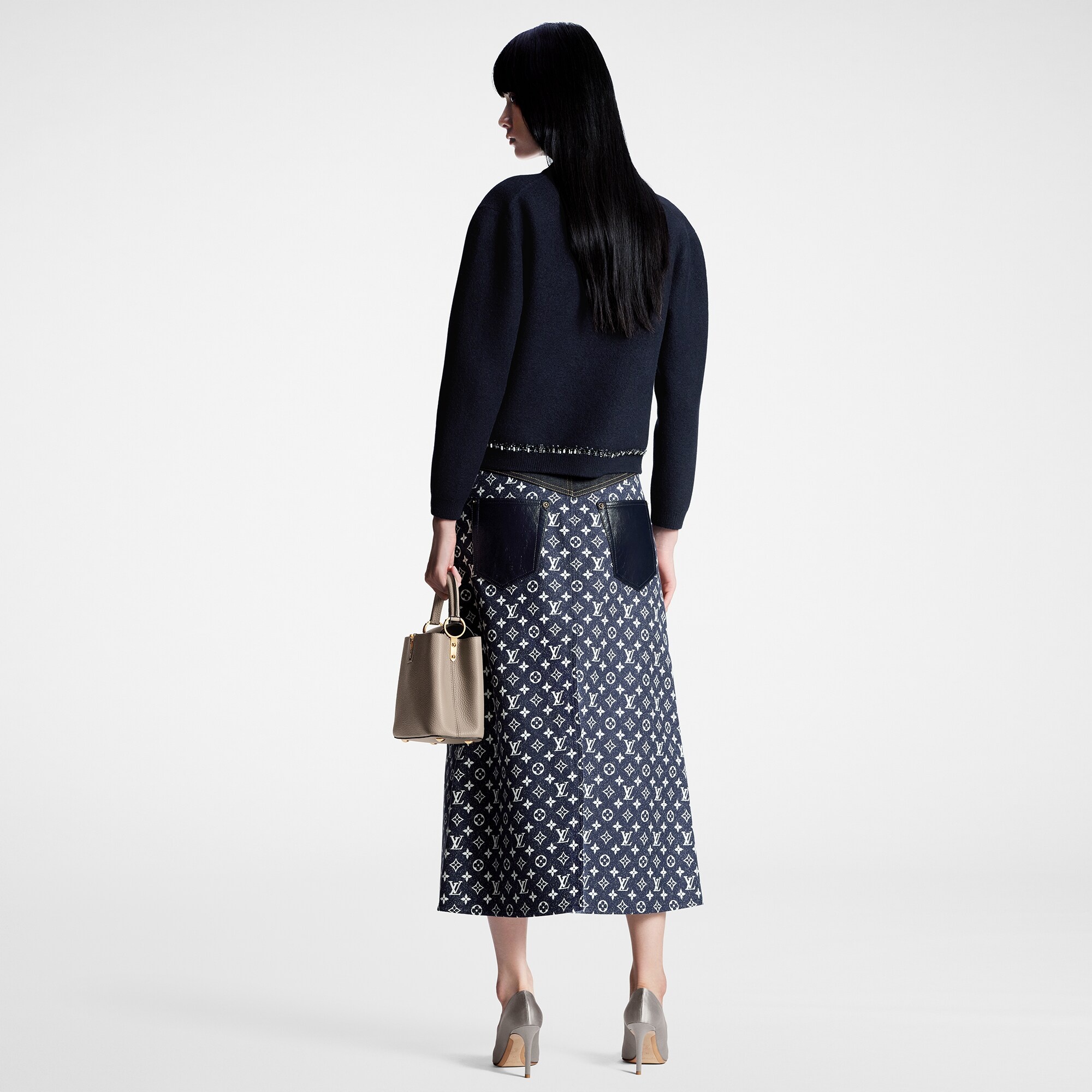 Monogram Denim Midi Skirt - 3