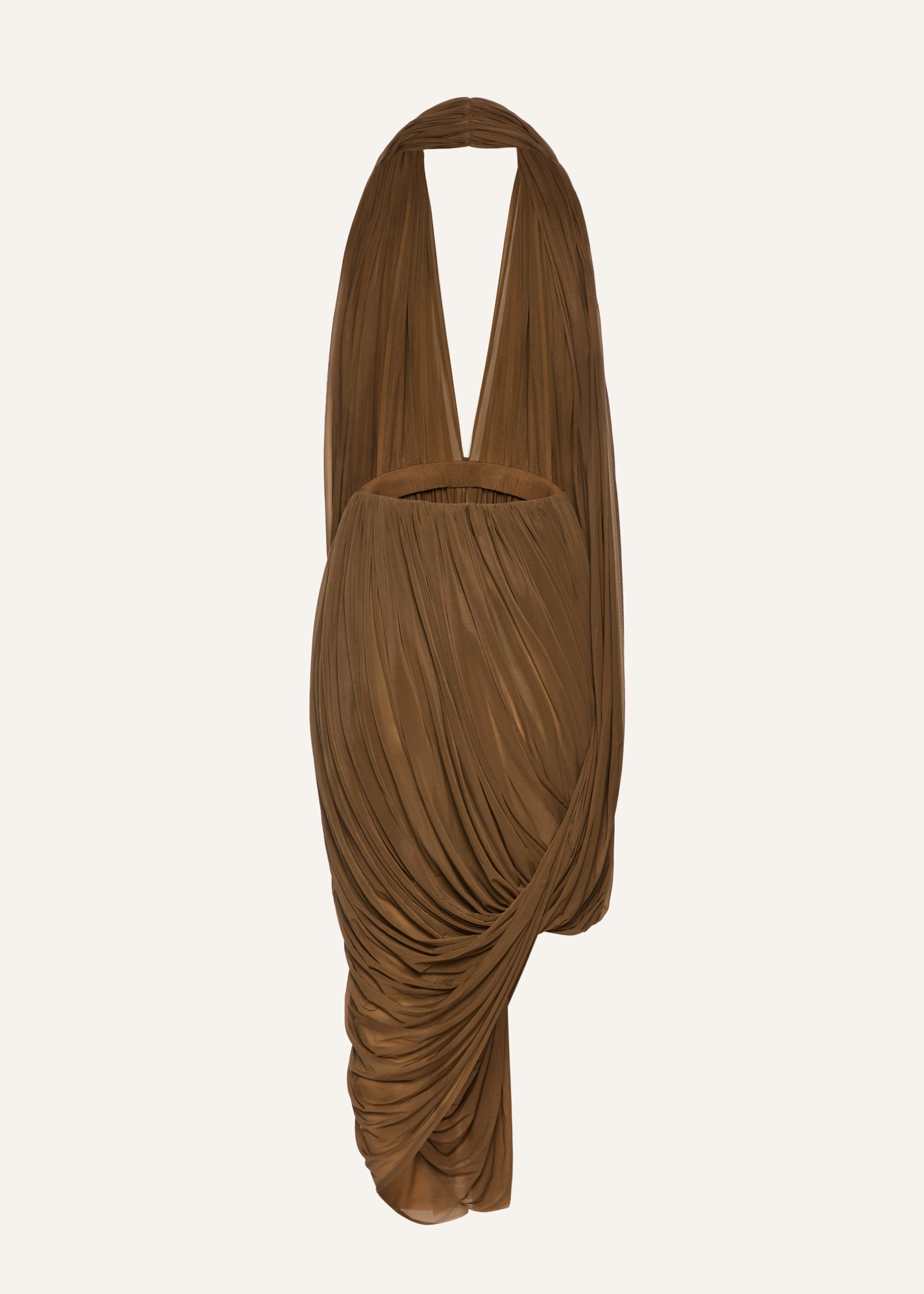 Swathed halter midi dress in beige - 2