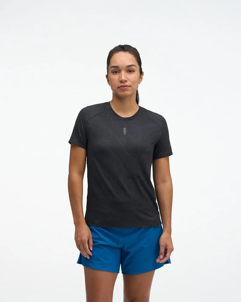 Women's EveryRun Short Sleeve Shirt in Black/Squid Ink Prt - 1