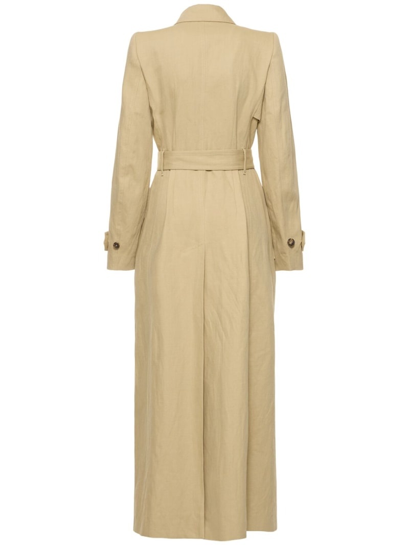 Linen blend gabardine long trench coat - 5