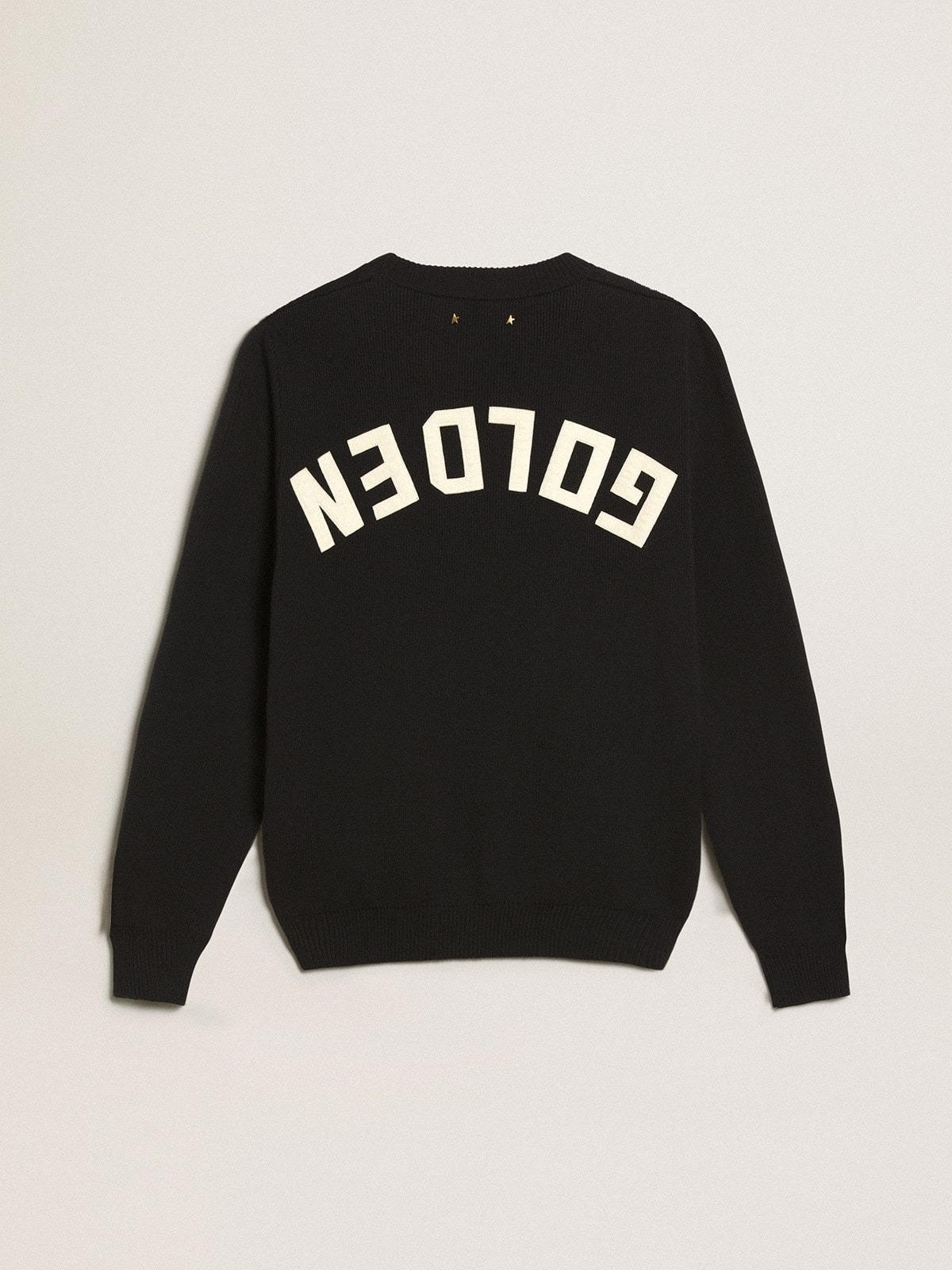 Women’s round-neck sweater in dark blue cotton with logo on the back - 6