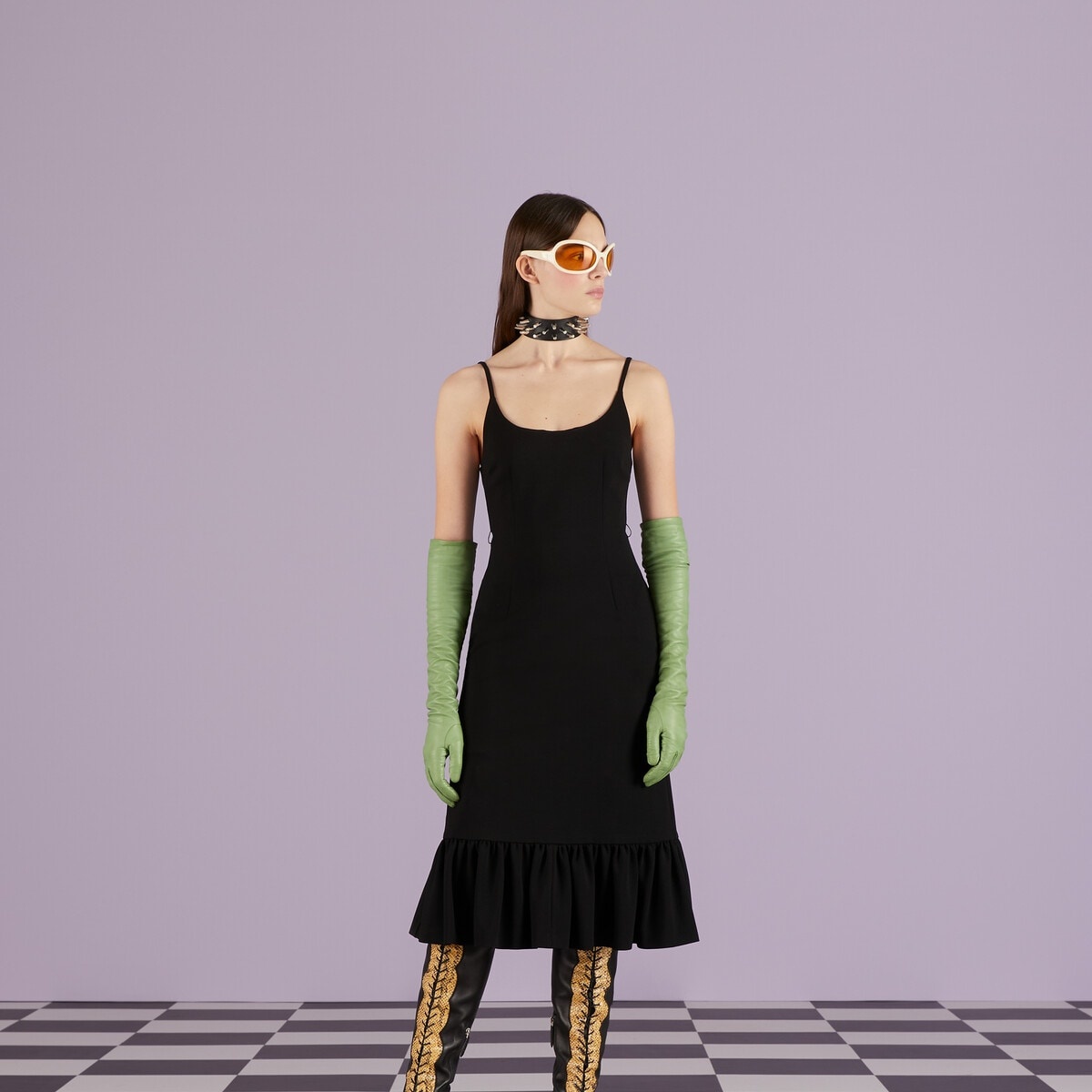 GUCCI★素敵！BLACK WOOL SABLE LACE MIDI DRESS Gucci Silk Duchesse Mid-length Dress In Black - Runway Catalog