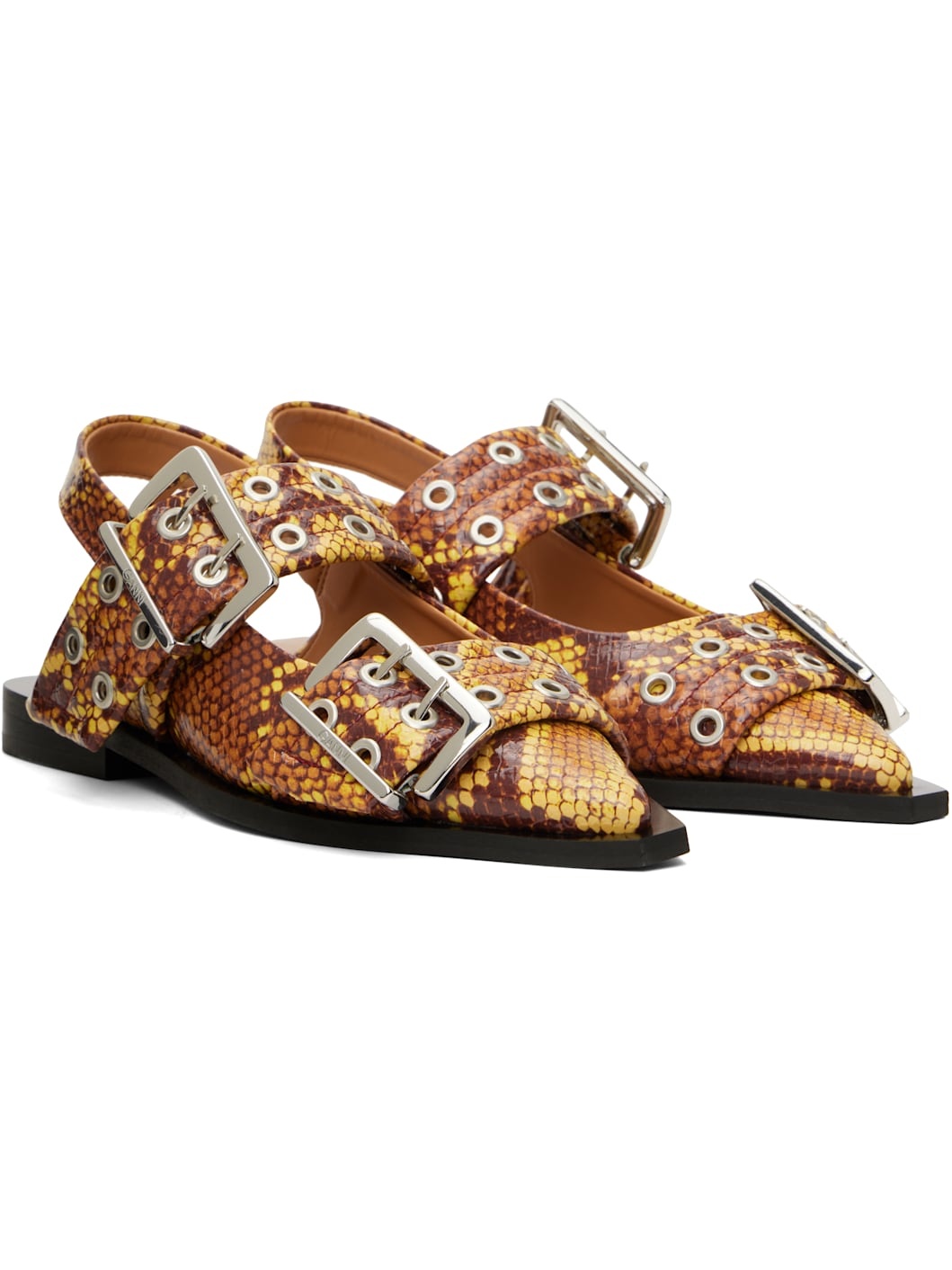 Brown Snake Feminine Buckle Flats - 4