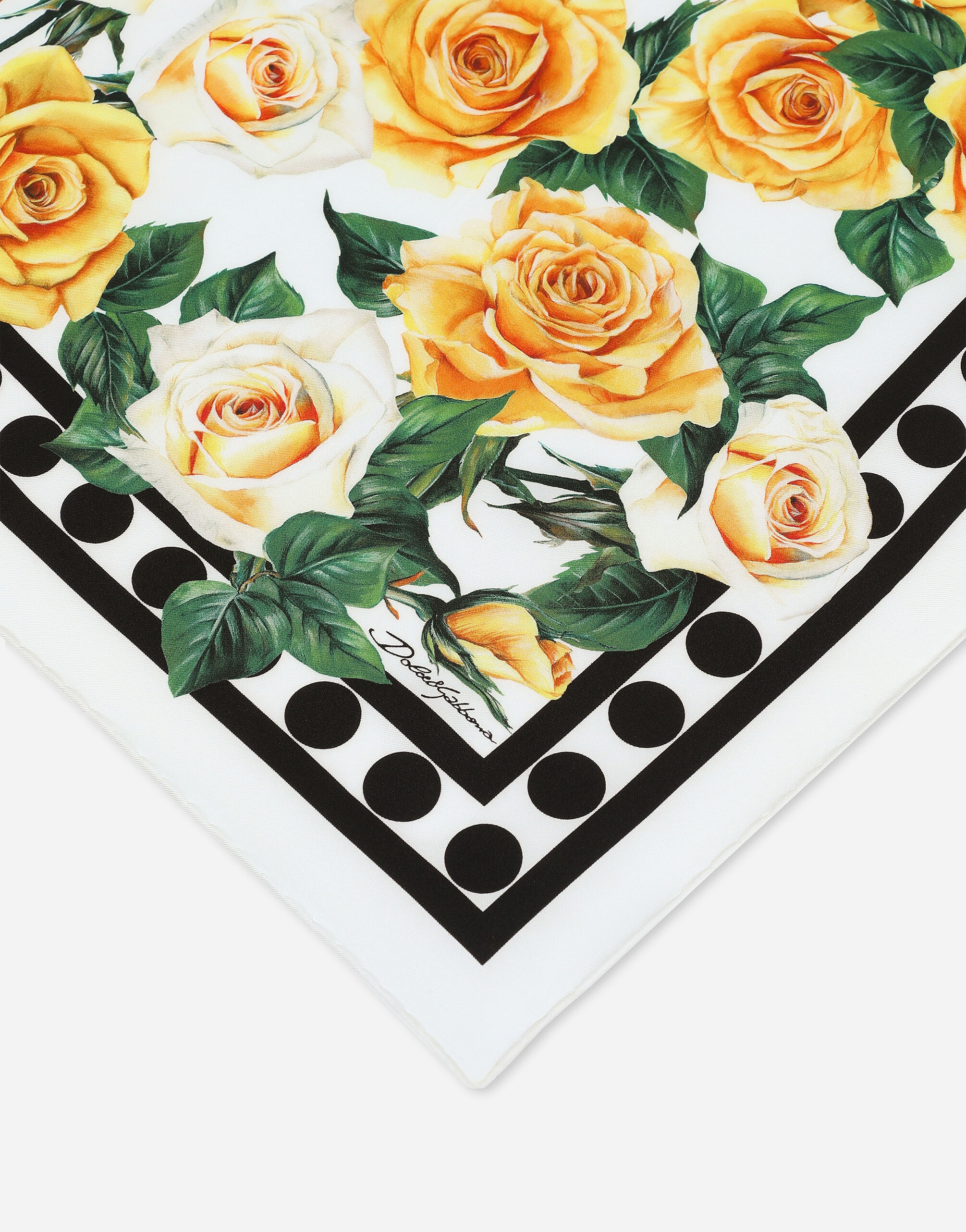 Twill scarf with yellow rose print (50 x 50) - 2