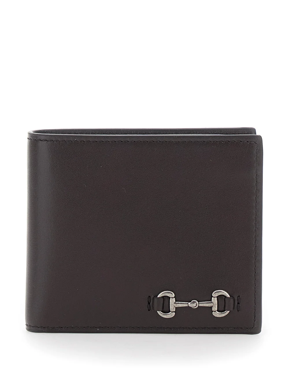 Gucci Men Brown Bi-Fold Wallet With Horsebit On The Front And Embossed Logo On The Inside In Leather - 1