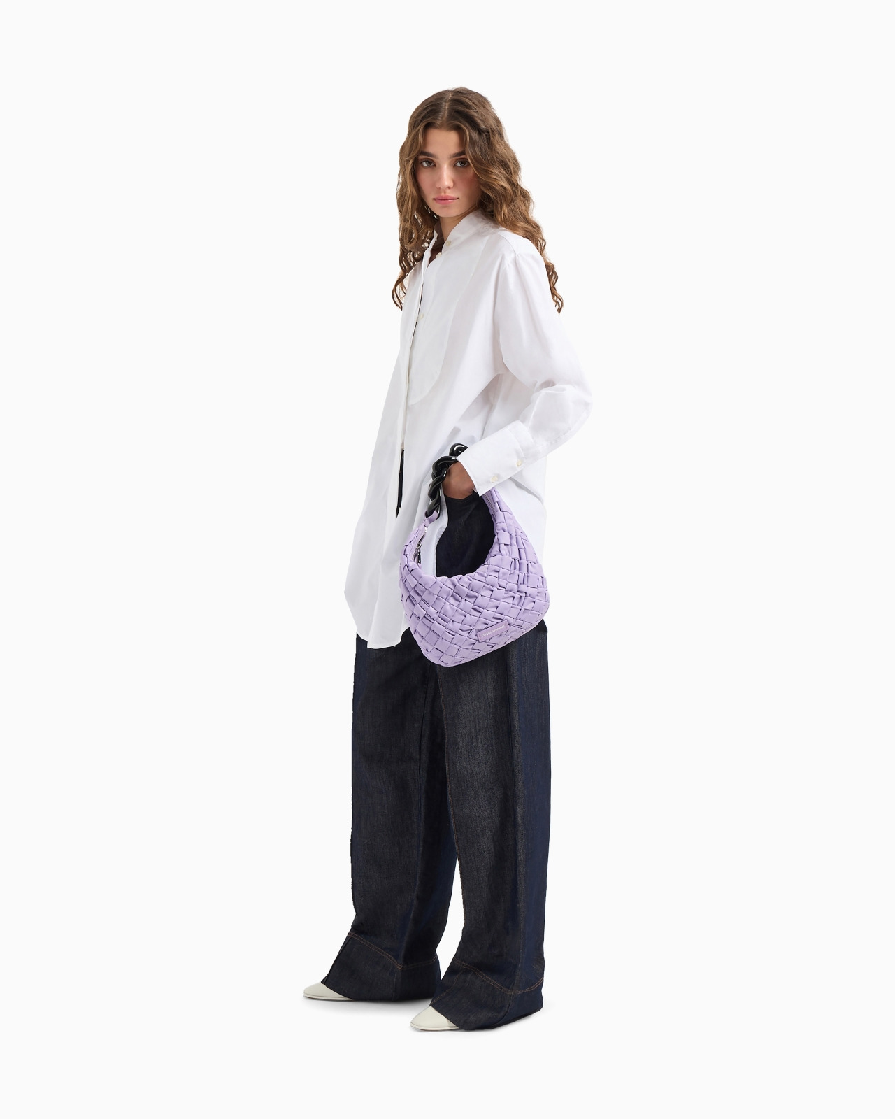 Oversized cotton shirt with plastron - 2