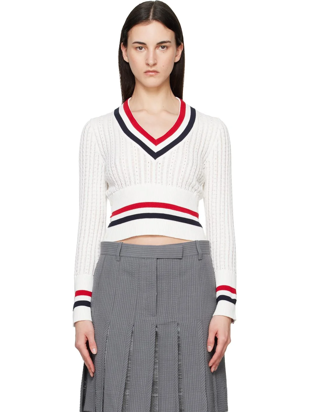 Off-White Baby Ladder Cable Shrunken V Neck Sweater - 1