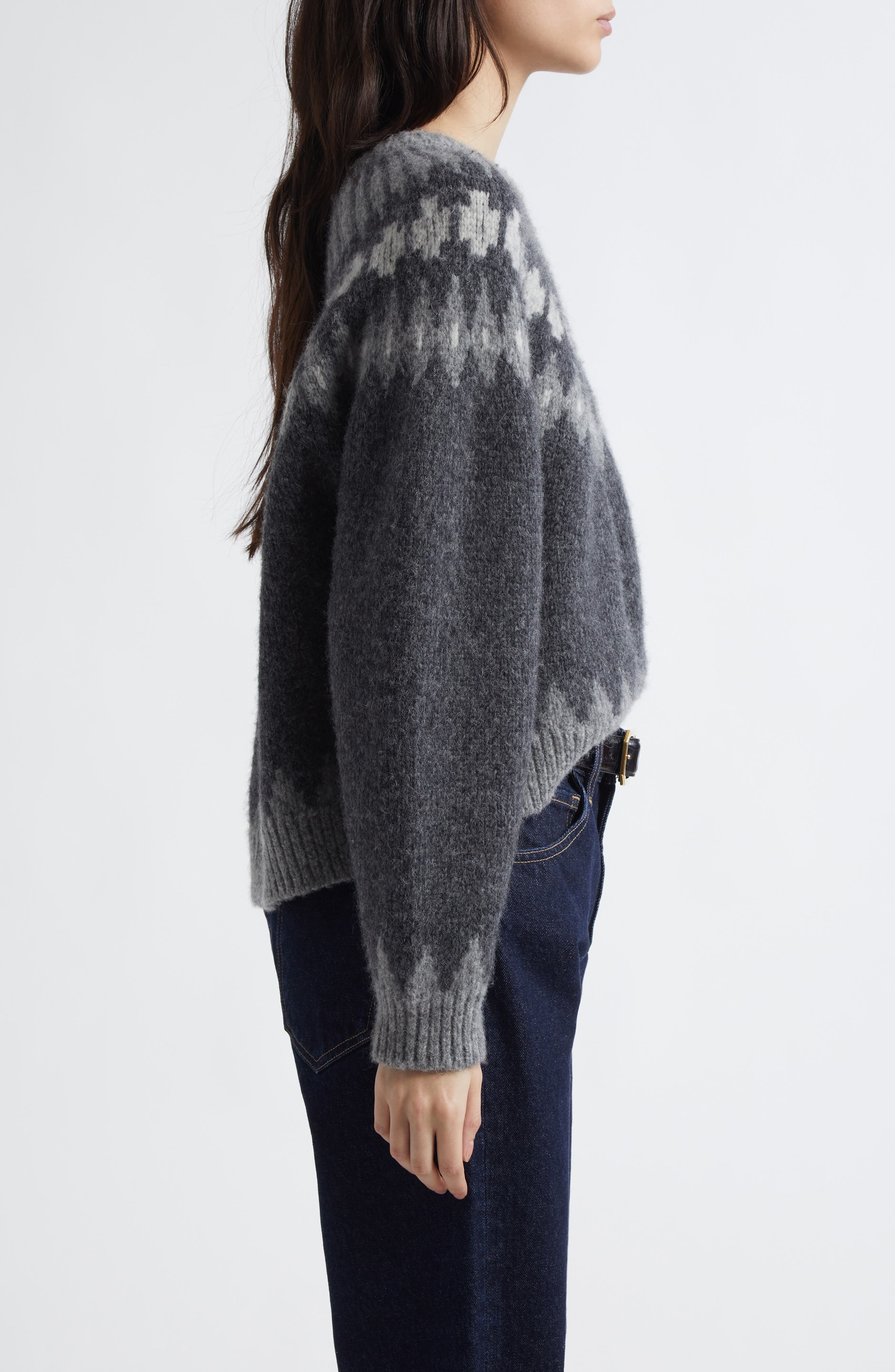 Nili Lotan Alena Sweater in Dark Grey Melange Fair Isle at Nordstrom - 4