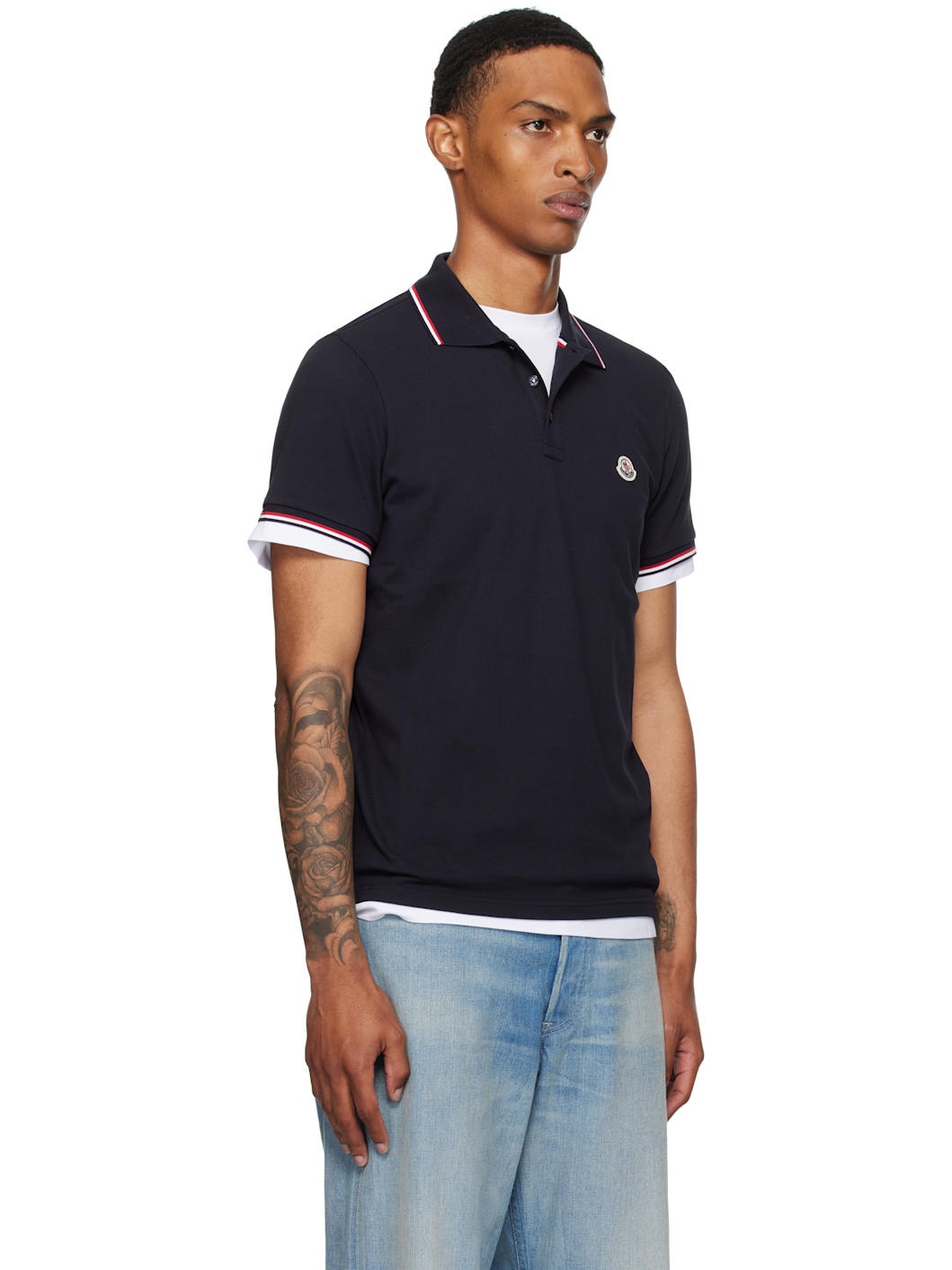 Navy Tricolor-Trimmed Cotton Piquet Polo - 2