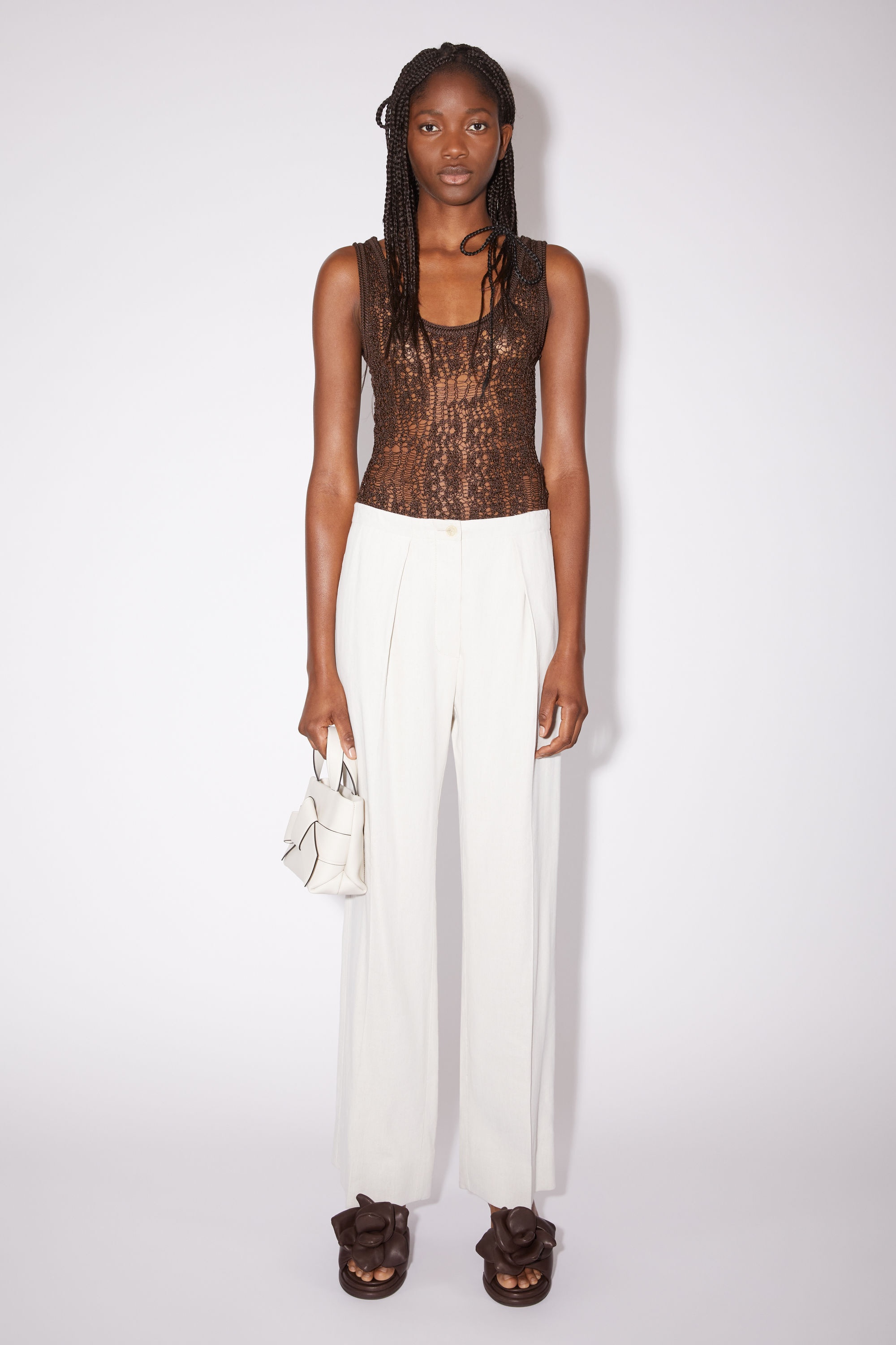 Linen blend trousers - Cream white - 2