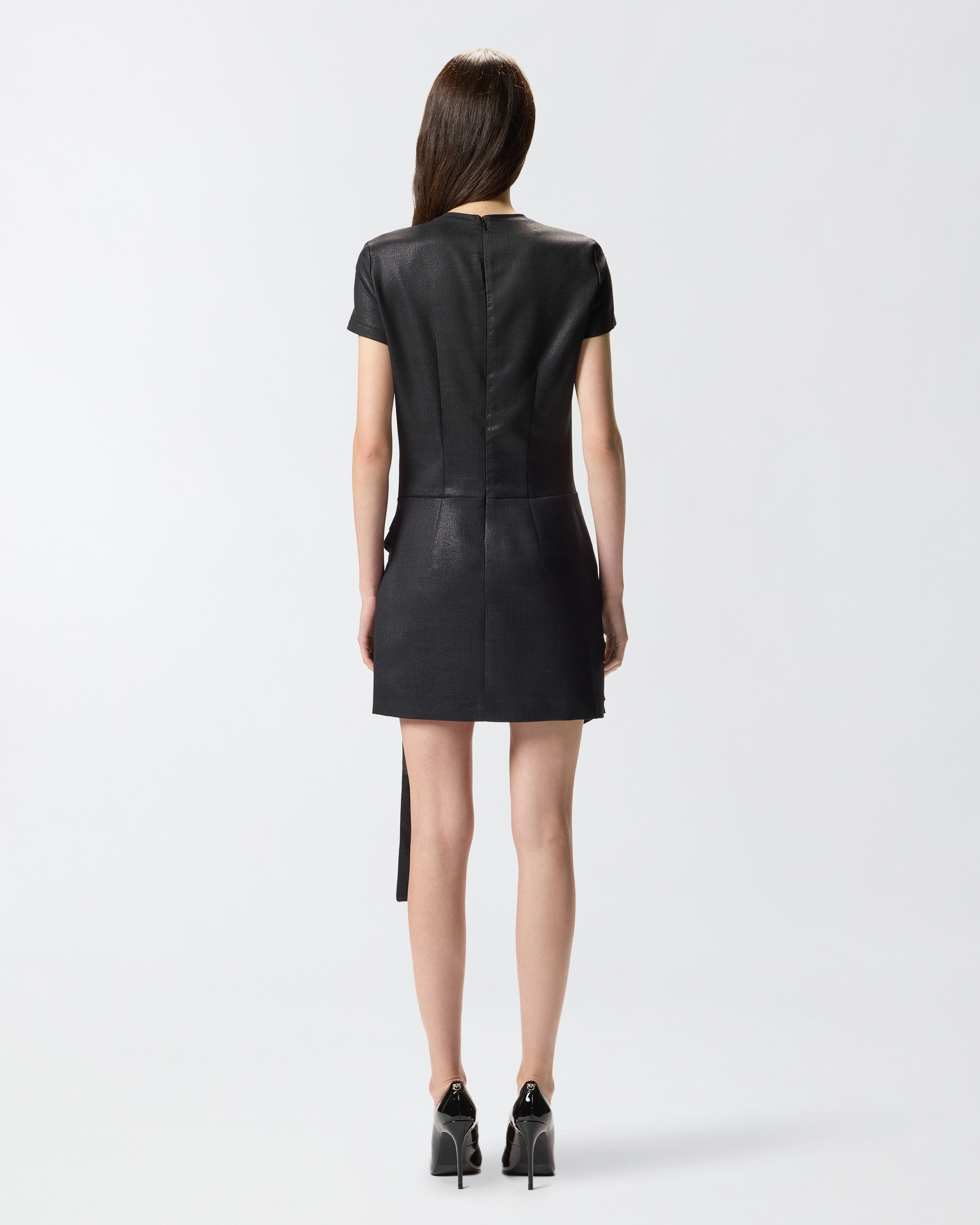 SHORT PINSTRIPED DRESS WITH DRAPING - 4